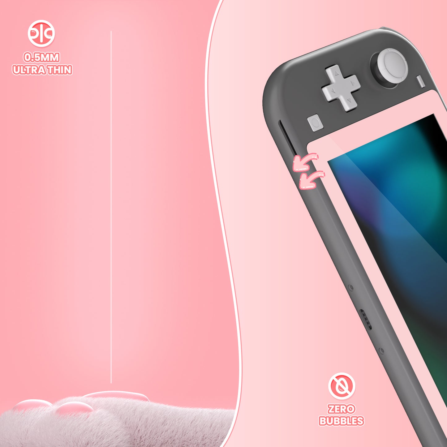 eXtremeRate 2 Pack Anti-Scratch Transparent HD Tempered Glass Screen Protector for Nintendo Switch Lite - Peach Blossoms Pink Border