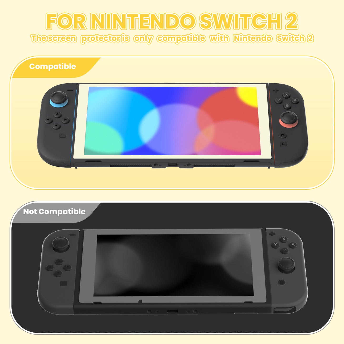 eXtremeRate 2 Pack Tempered Glass Screen Protector for Nintendo Switch 2 - Antique Yellow Border