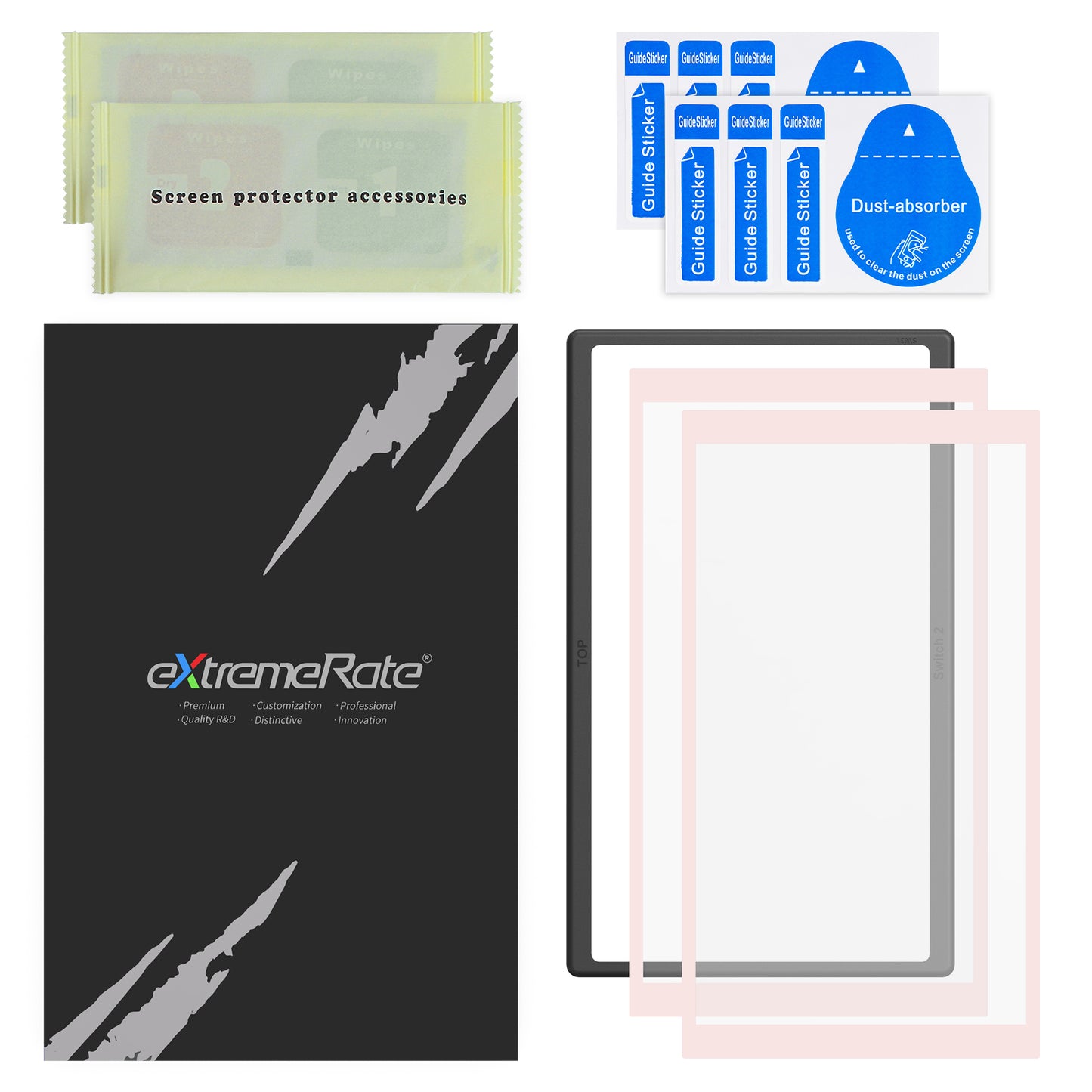 eXtremeRate 2 Pack Tempered Glass Screen Protector for Nintendo Switch 2 - Cherry Blossoms Pink Border
