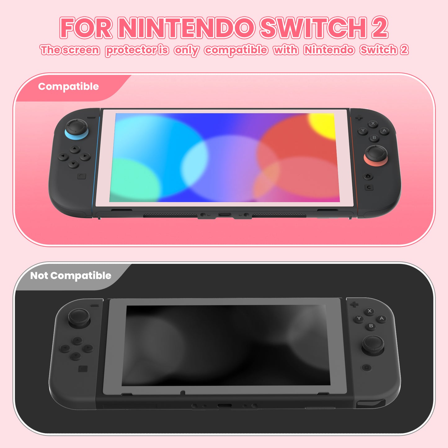eXtremeRate 2 Pack Tempered Glass Screen Protector for Nintendo Switch 2 - Cherry Blossoms Pink Border