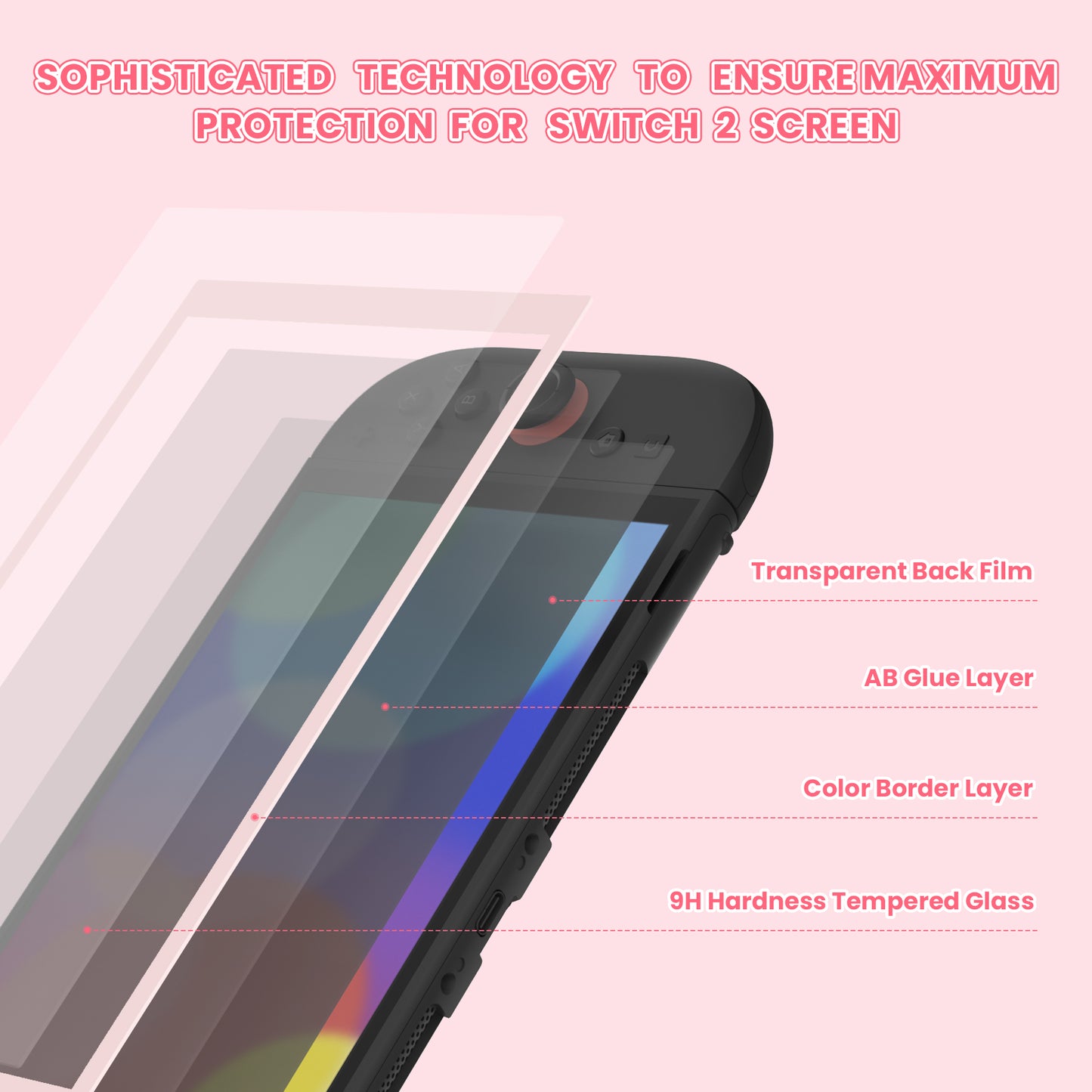 eXtremeRate 2 Pack Tempered Glass Screen Protector for Nintendo Switch 2 - Cherry Blossoms Pink Border