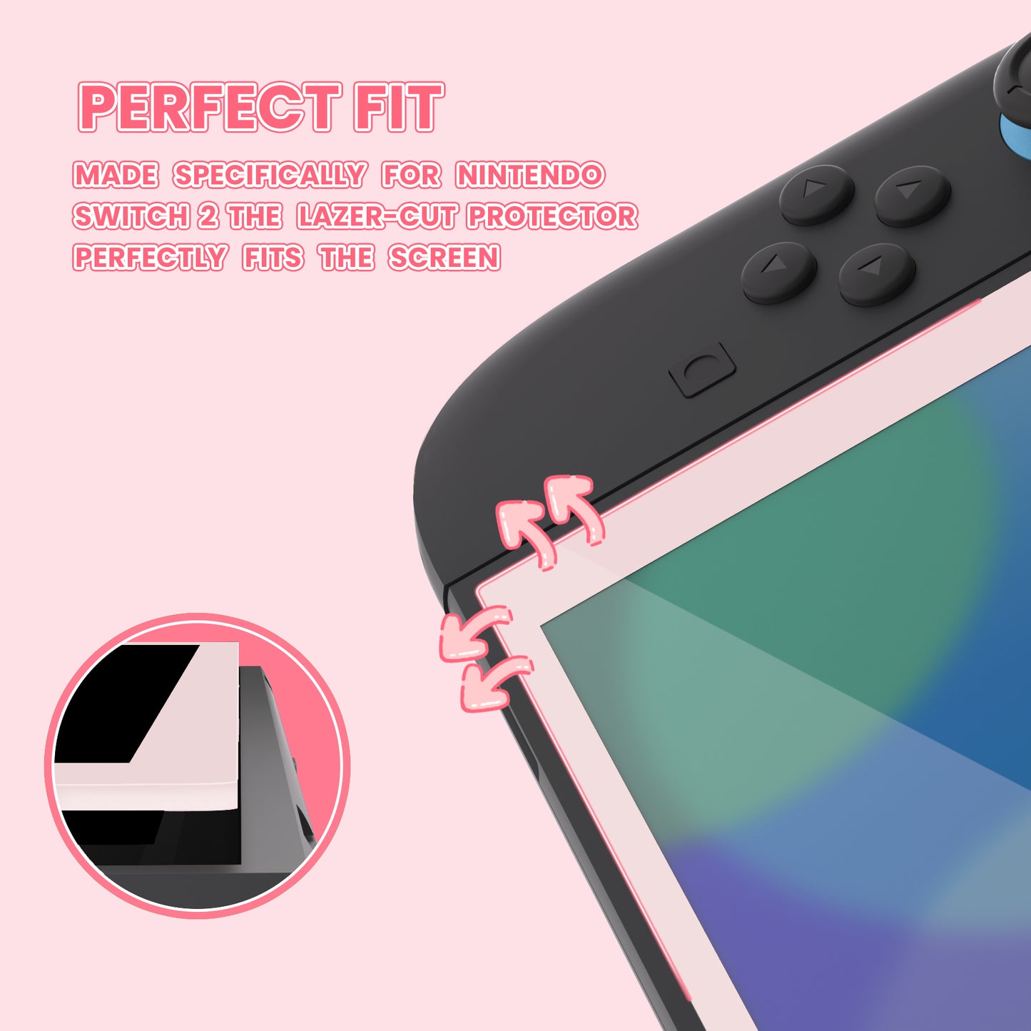 eXtremeRate 2 Pack Tempered Glass Screen Protector for Nintendo Switch 2 - Cherry Blossoms Pink Border