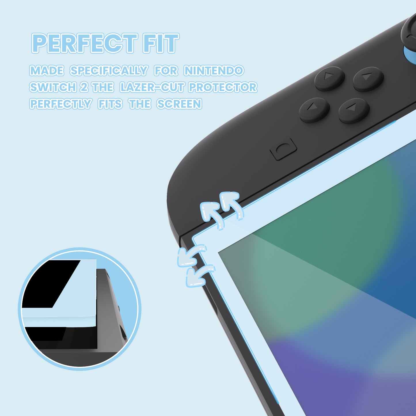 eXtremeRate 2 Pack Tempered Glass Screen Protector for Nintendo Switch 2 - Heaven Blue Border