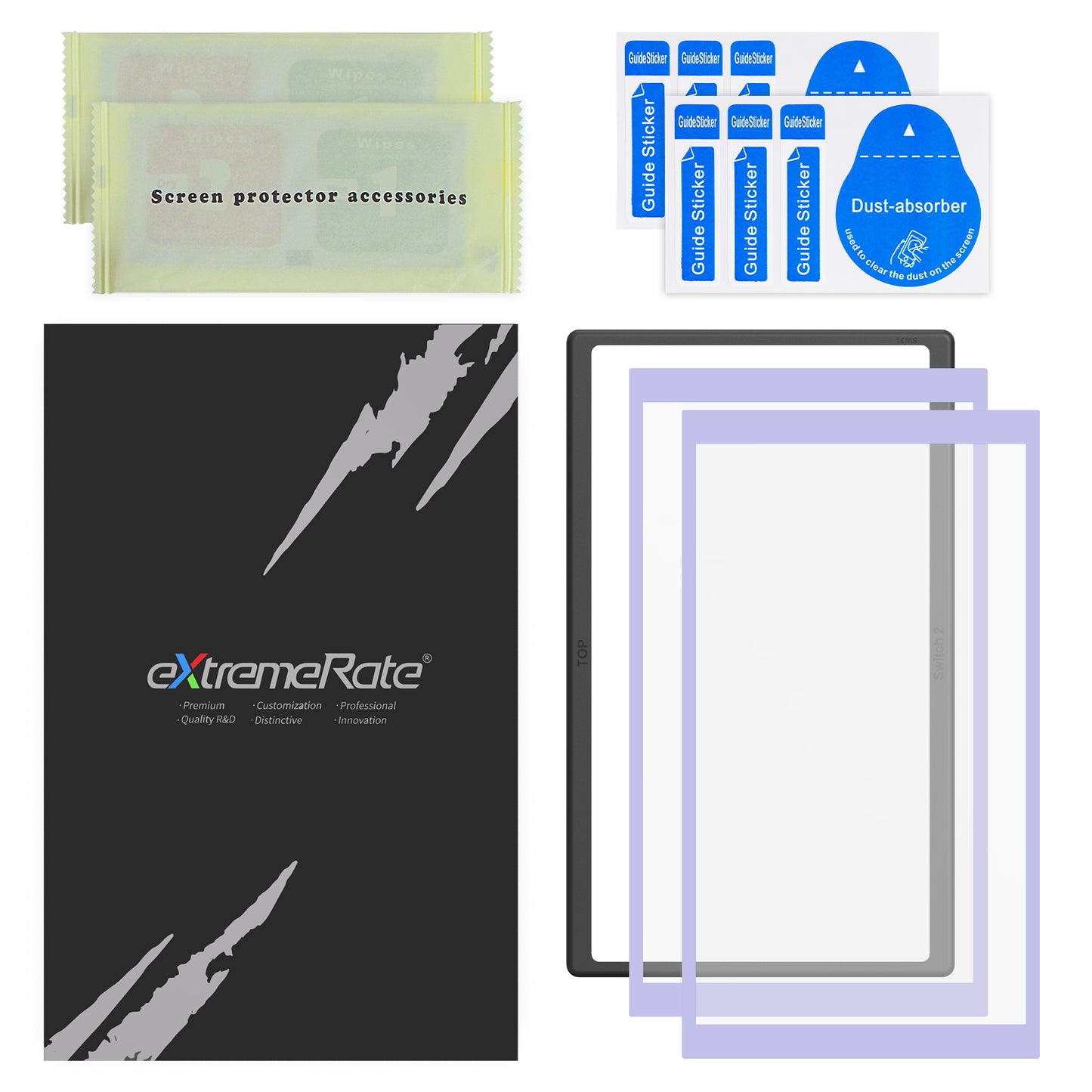 eXtremeRate 2 Pack Tempered Glass Screen Protector for Nintendo Switch 2 - Light Violet Border