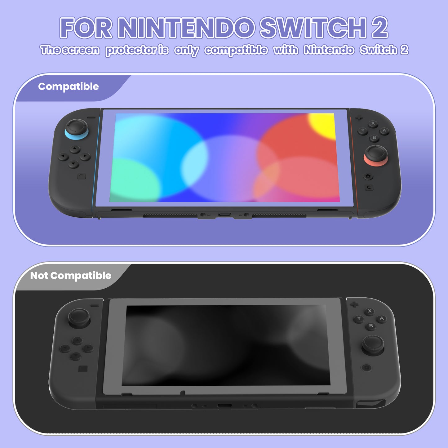 eXtremeRate 2 Pack Tempered Glass Screen Protector for Nintendo Switch 2 - Light Violet Border