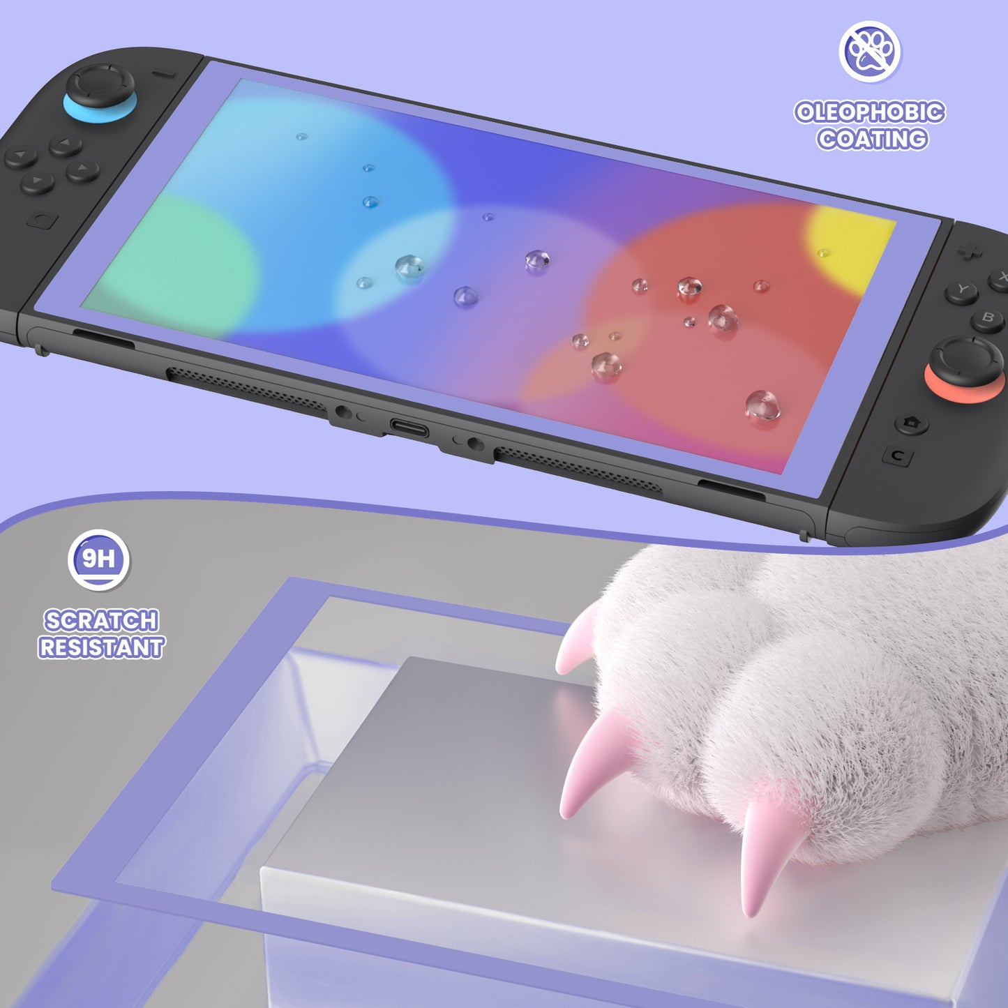 eXtremeRate 2 Pack Tempered Glass Screen Protector for Nintendo Switch 2 - Light Violet Border