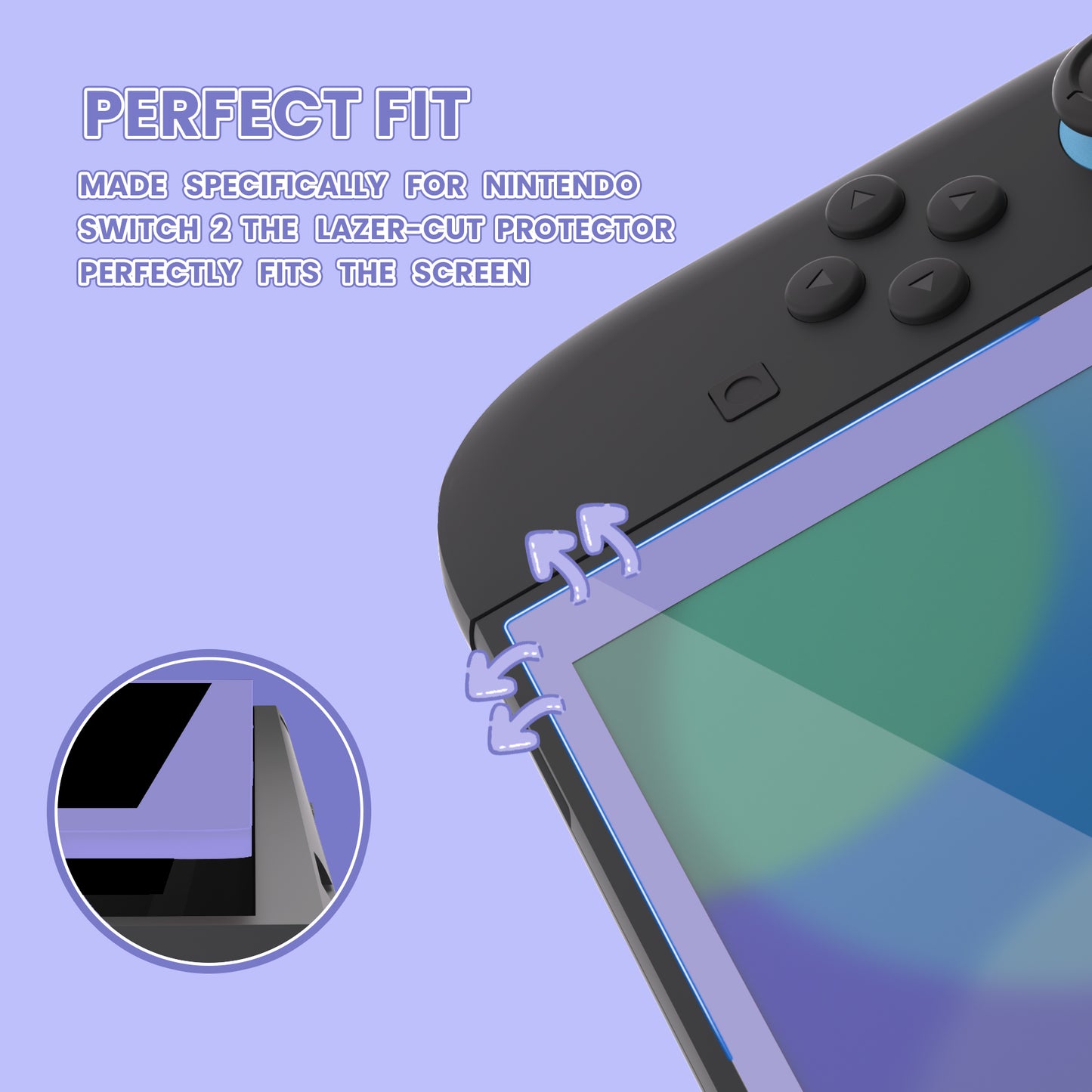 eXtremeRate 2 Pack Tempered Glass Screen Protector for Nintendo Switch 2 - Light Violet Border