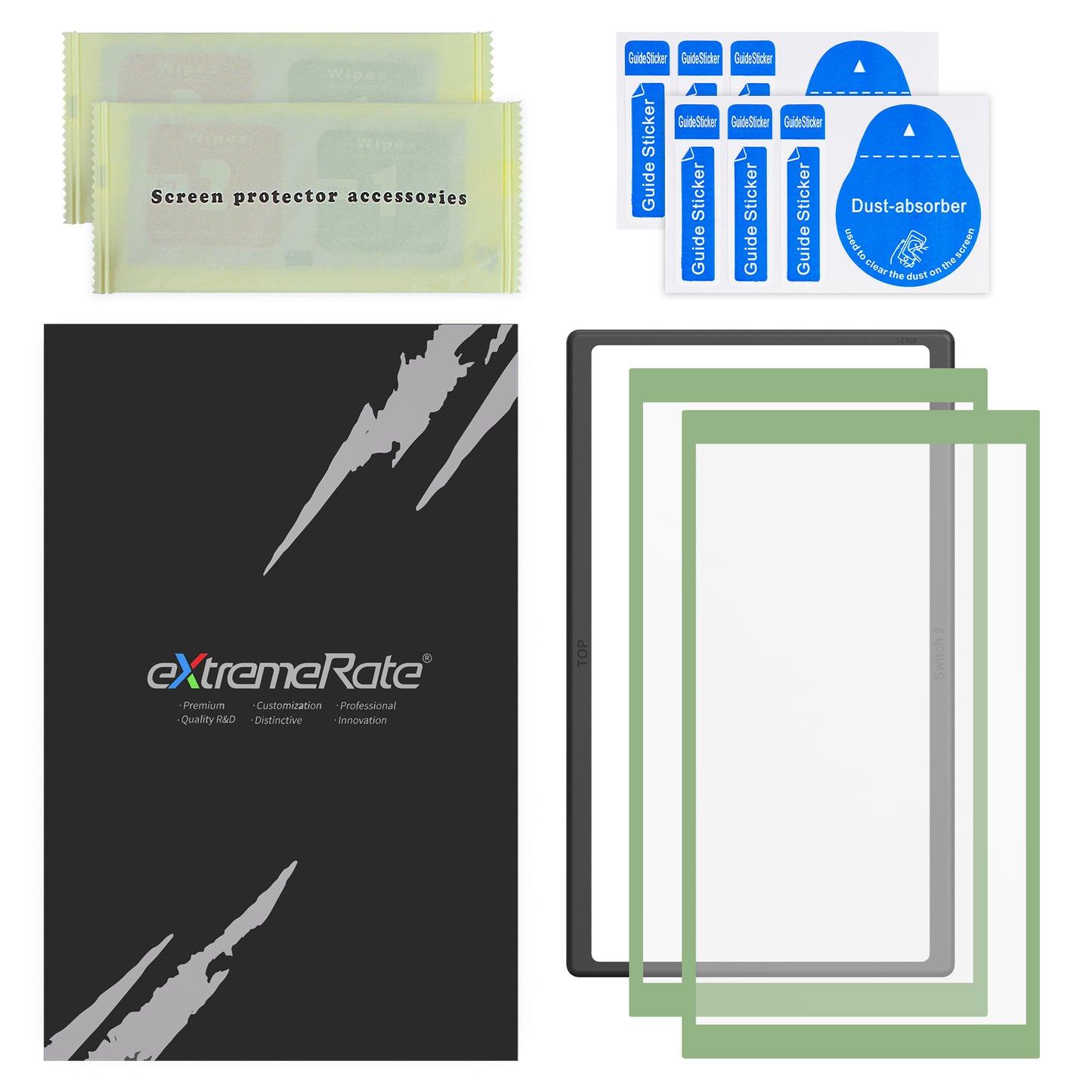eXtremeRate 2 Pack Tempered Glass Screen Protector for Nintendo Switch 2 - Matcha Green Border