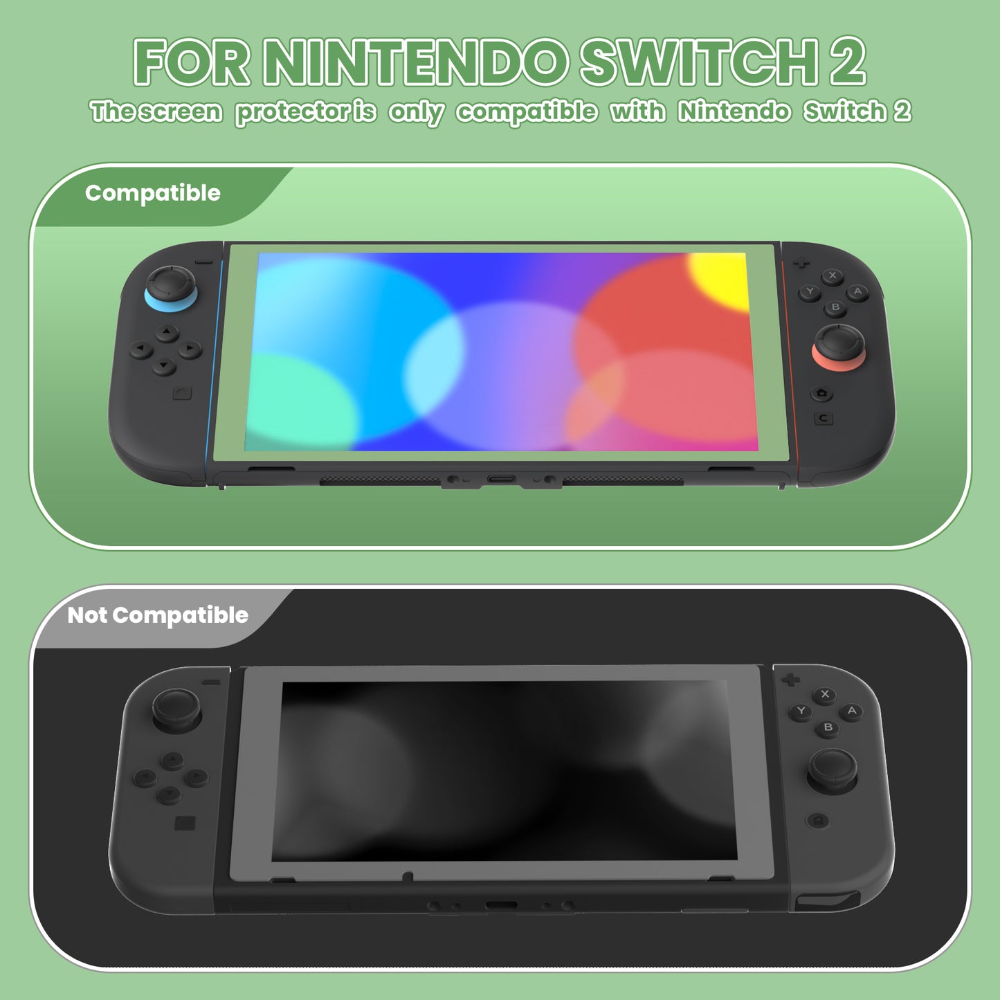 eXtremeRate 2 Pack Tempered Glass Screen Protector for Nintendo Switch 2 - Matcha Green Border