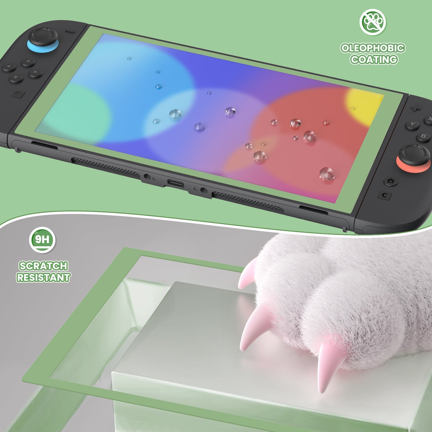 eXtremeRate 2 Pack Tempered Glass Screen Protector for Nintendo Switch 2 - Matcha Green Border