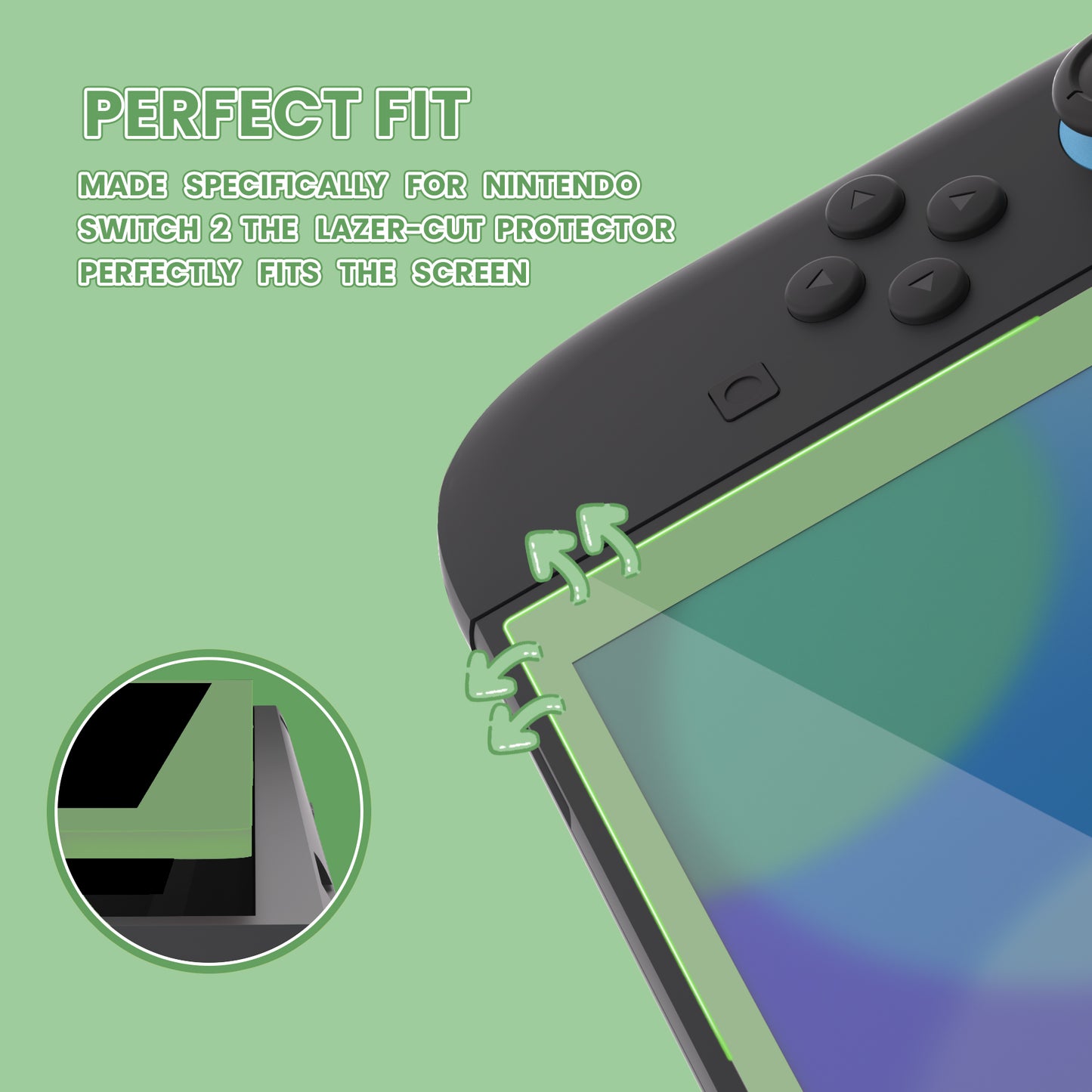 eXtremeRate 2 Pack Tempered Glass Screen Protector for Nintendo Switch 2 - Matcha Green Border