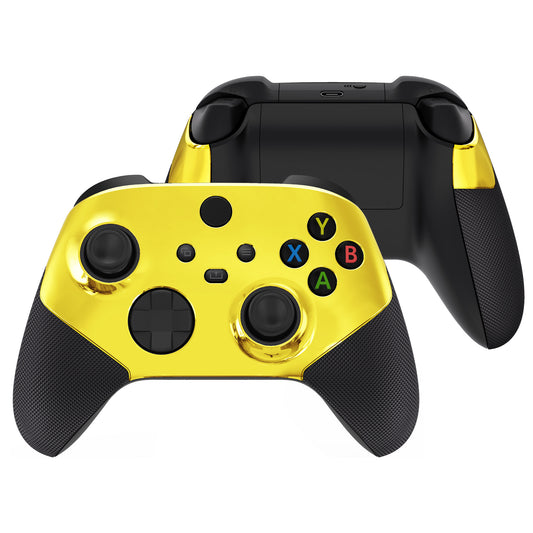 eXtremeRate ASR Version Performance Rubberized Side Rails Front Housing Shells with Accent Rings for Xbox Series X & S Controller - Chrome Gold