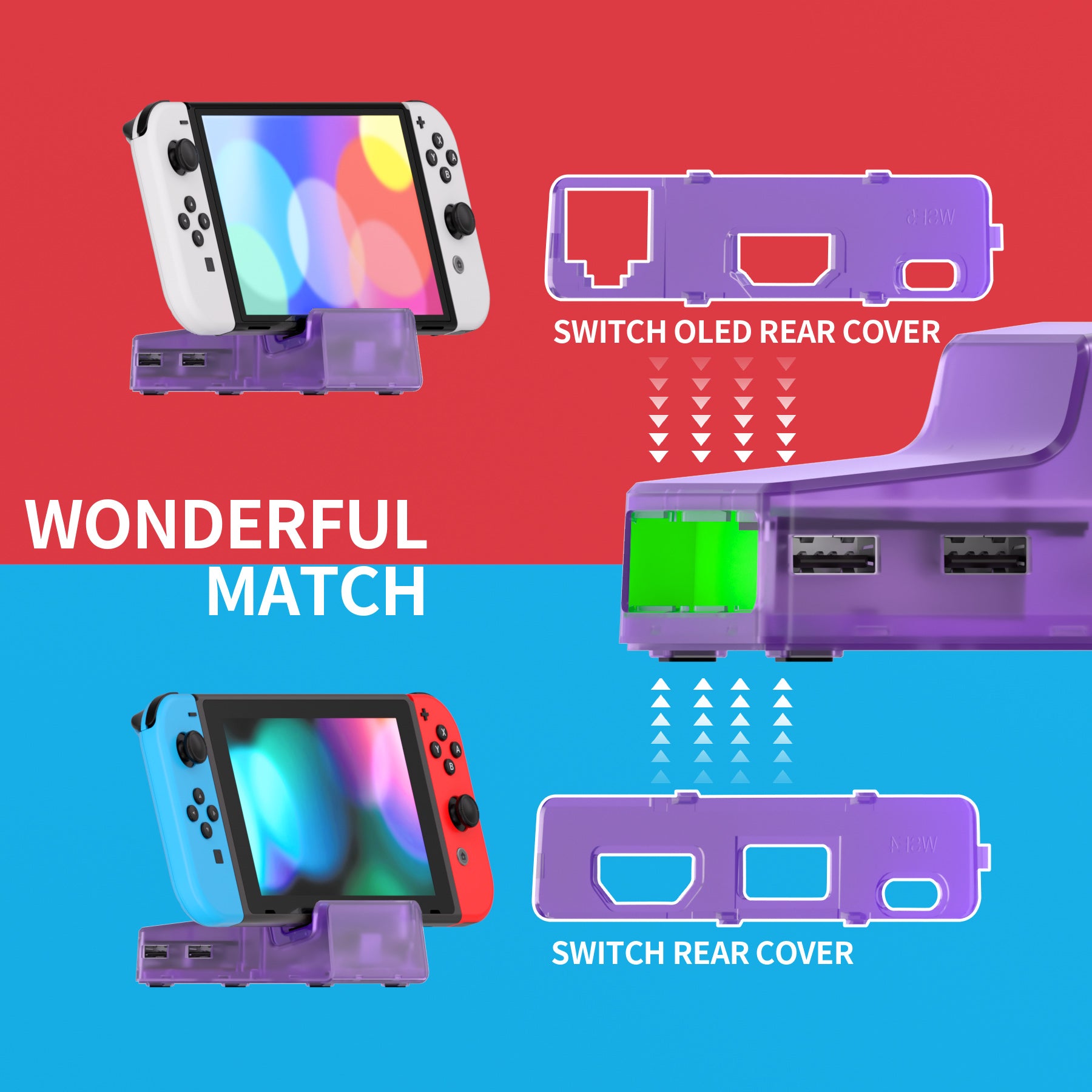 eXtremeRate AiryDocky DIY Kit Clear Atomic Purple Replacement Case