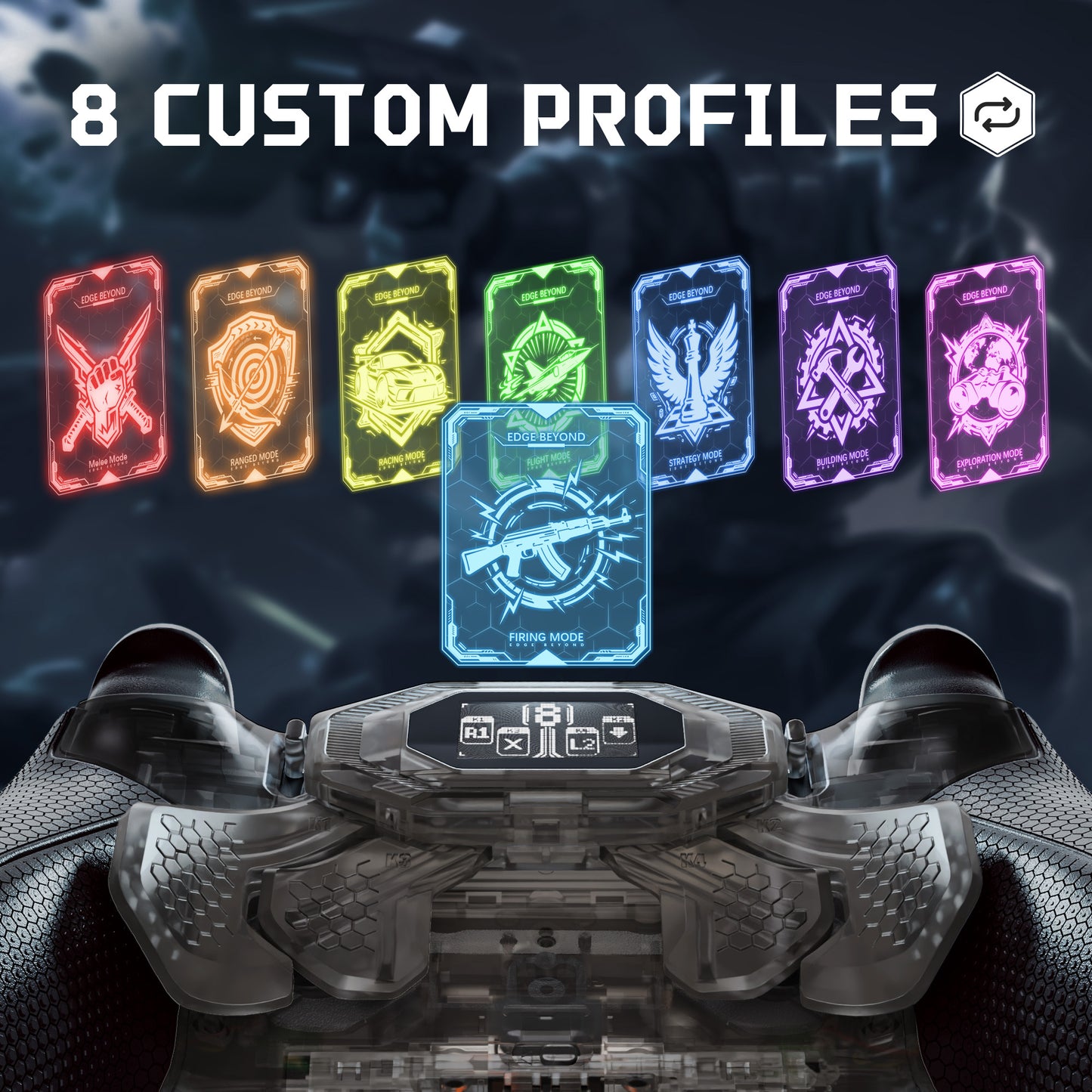 eXtremeRate BEYOND Back Paddles Kit with OLED Display & Redesigned Ergonomic Grips for PS5 Edge Controller - Rubberized Clear & Black (In-stock Item Ready to Ship)