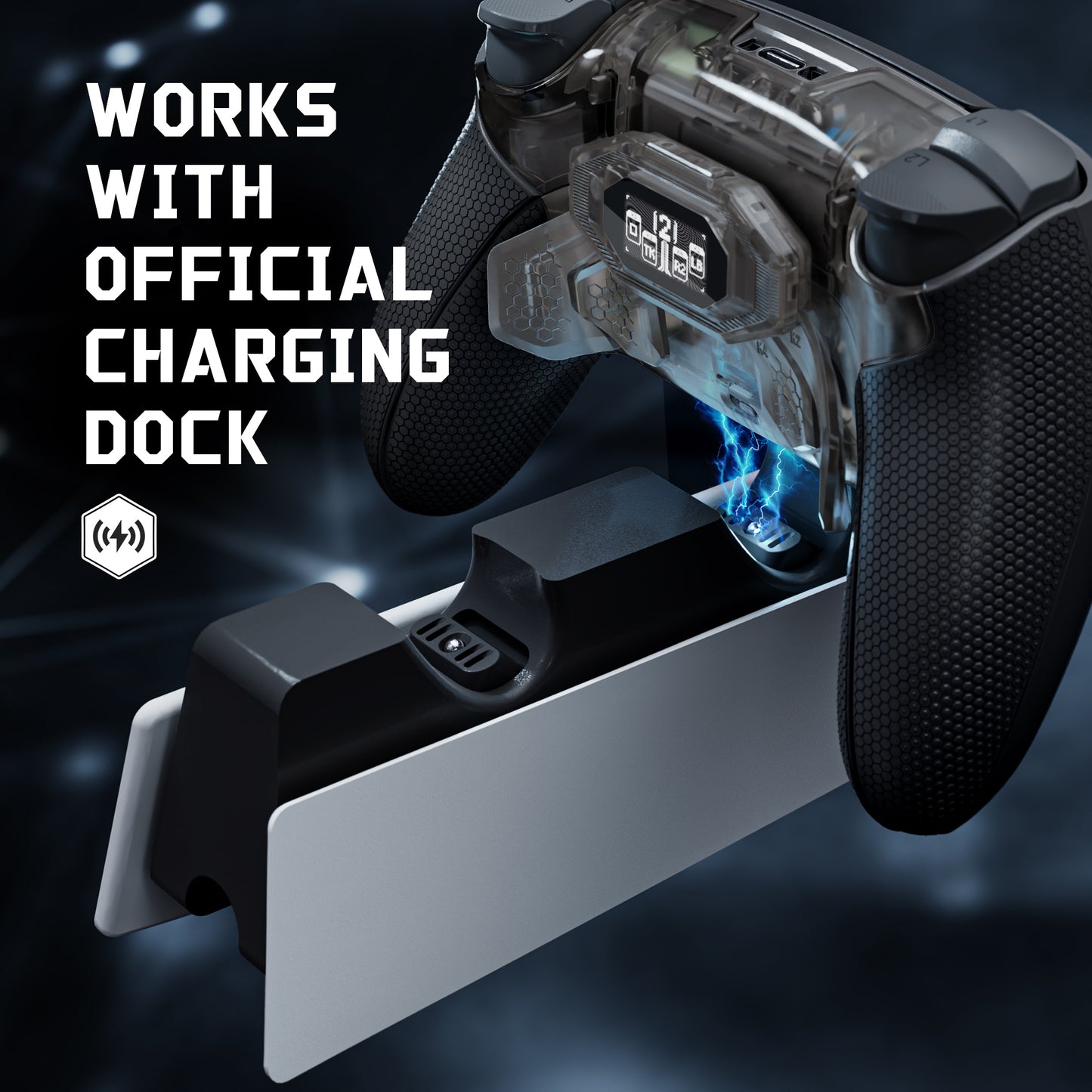 eXtremeRate BEYOND Back Paddles Kit with OLED Display & Redesigned Ergonomic Grips for PS5 Edge Controller - Rubberized Clear & Black (In-stock Item Ready to Ship)