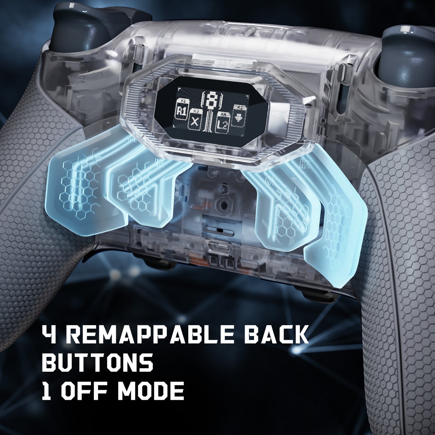 eXtremeRate BEYOND Back Paddles Kit with OLED Display & Redesigned Ergonomic Grips for PS5 Edge Controller - Rubberized Clear & Gray (In-stock Item Ready to Ship)