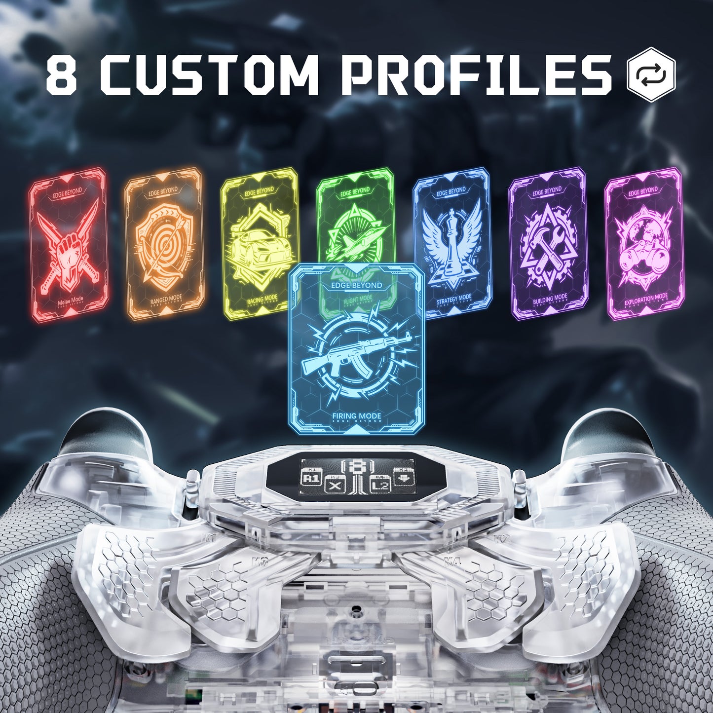 eXtremeRate BEYOND Back Paddles Kit with OLED Display & Redesigned Ergonomic Grips for PS5 Edge Controller - Rubberized Clear & Gray (In-stock Item Ready to Ship)