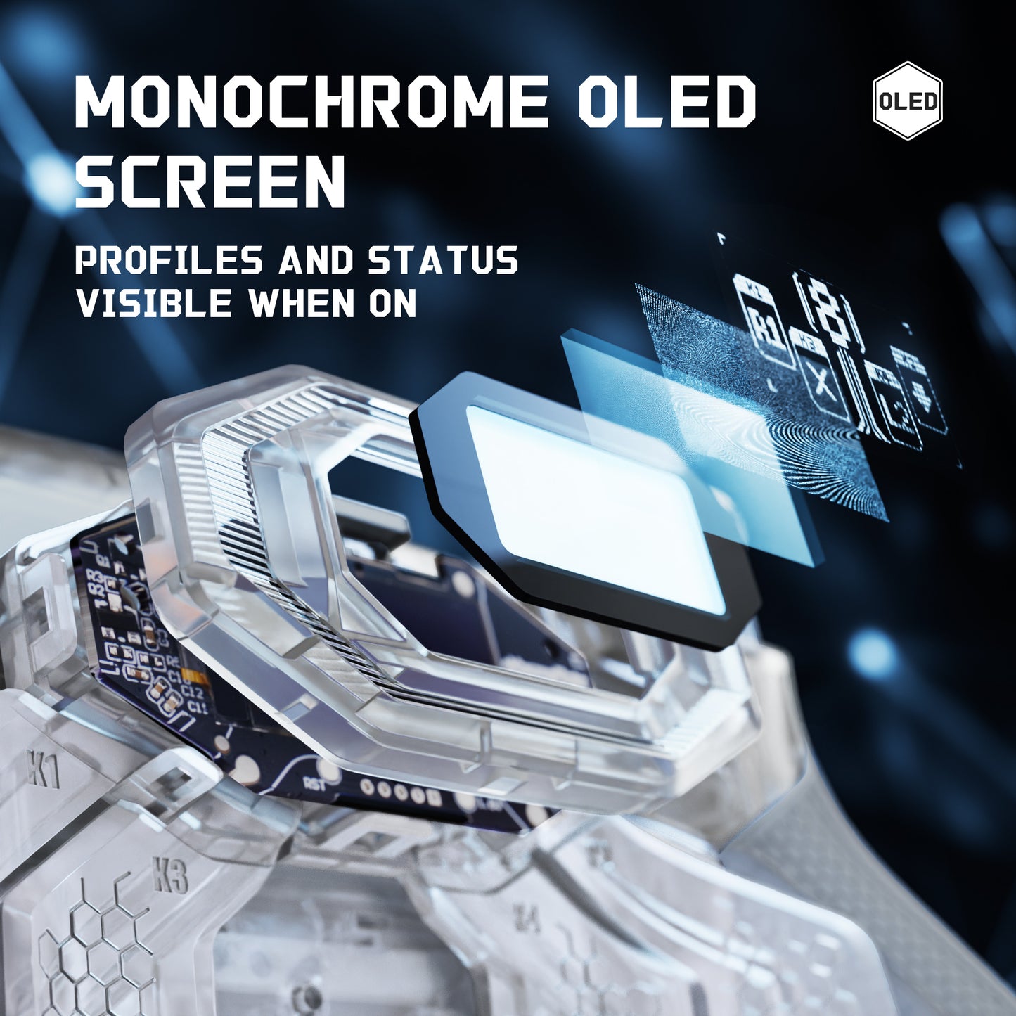 eXtremeRate BEYOND Back Paddles Kit with OLED Display & Redesigned Ergonomic Grips for PS5 Edge Controller - Rubberized Clear & Gray (In-stock Item Ready to Ship)