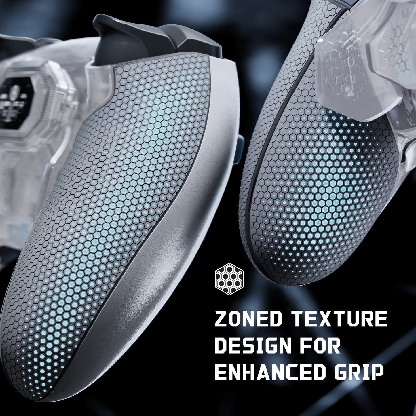 eXtremeRate BEYOND Back Paddles Kit with OLED Display & Redesigned Ergonomic Grips for PS5 Edge Controller - Rubberized Clear & Gray (In-stock Item Ready to Ship)