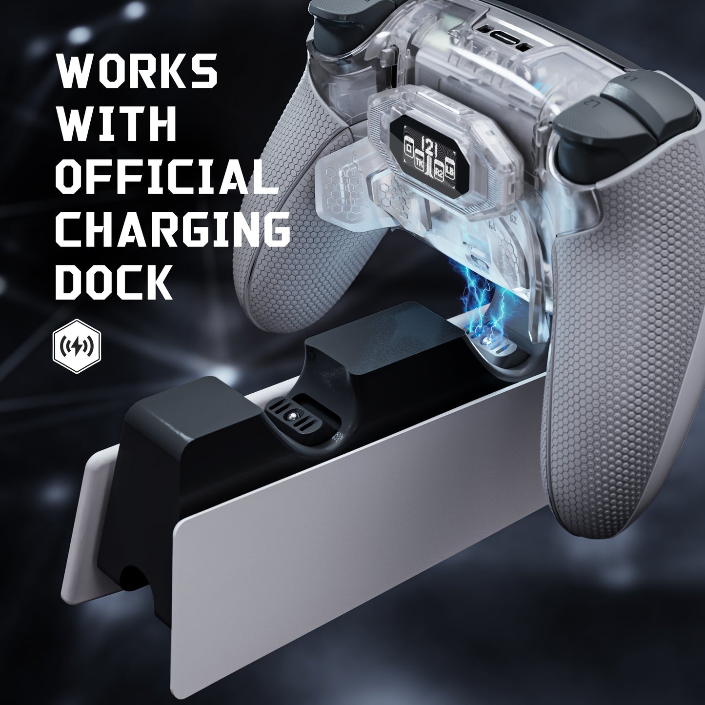 eXtremeRate BEYOND Back Paddles Kit with OLED Display & Redesigned Ergonomic Grips for PS5 Edge Controller - Rubberized Clear & Gray (In-stock Item Ready to Ship)