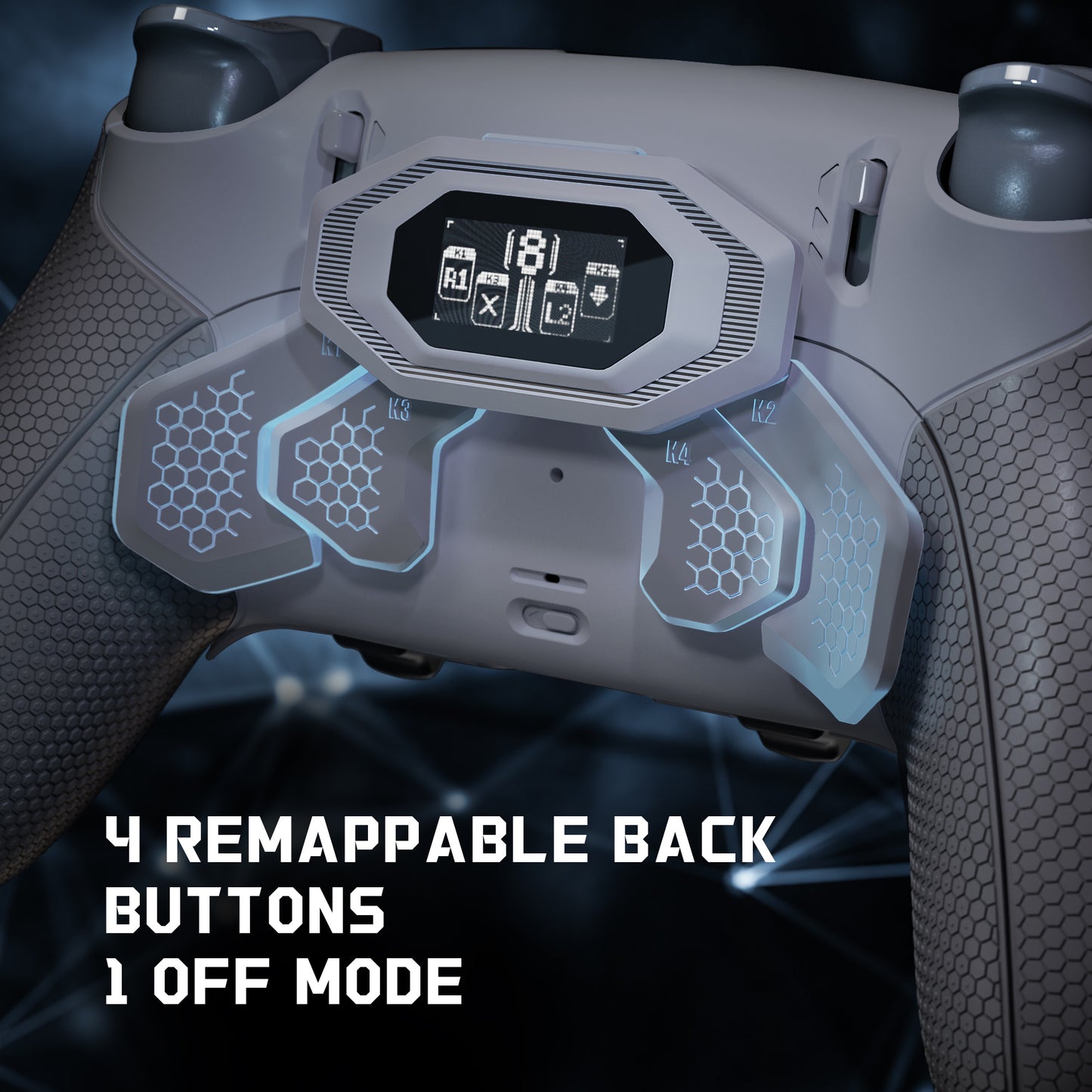 eXtremeRate BEYOND Back Paddles Kit with OLED Display & Redesigned Ergonomic Grips for PS5 Edge Controller - Rubberized New Hope Gray & Classic Gray (In-stock Item Ready to Ship)