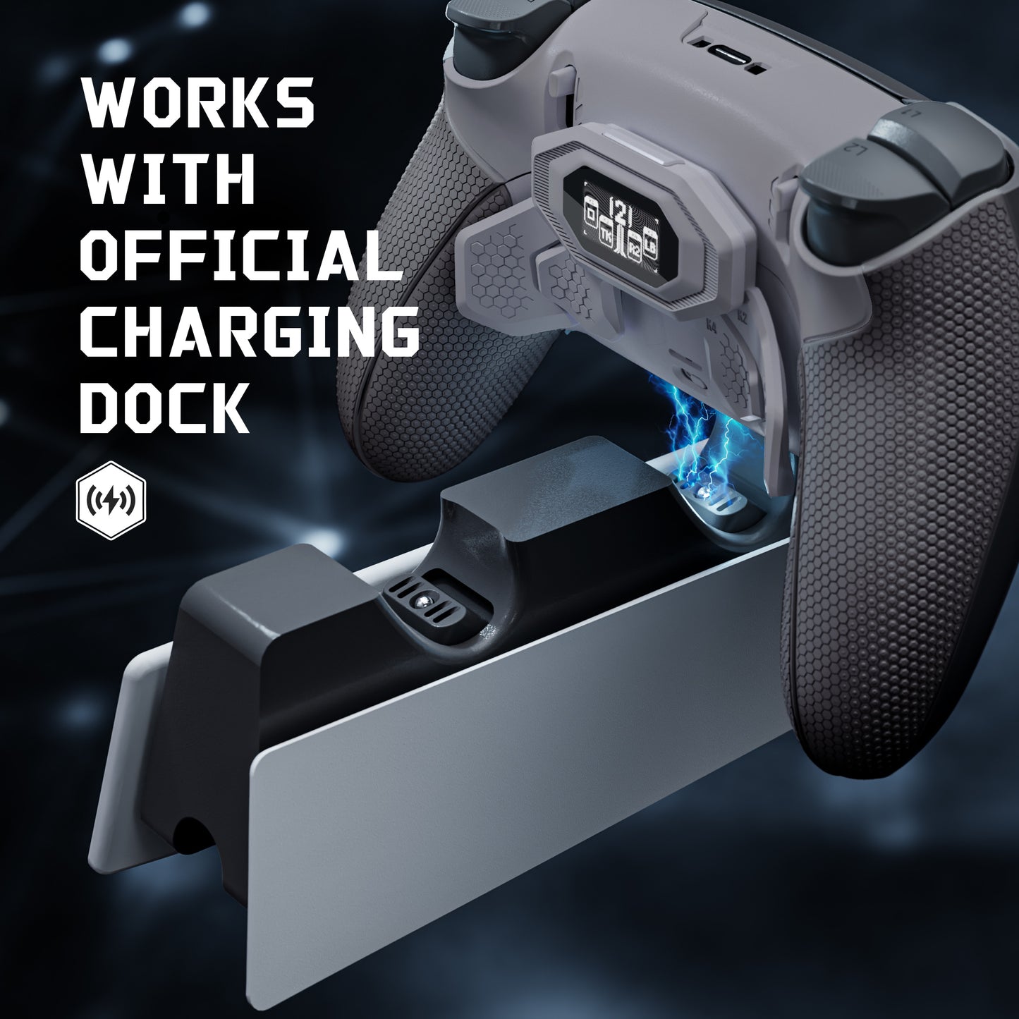 eXtremeRate BEYOND Back Paddles Kit with OLED Display & Redesigned Ergonomic Grips for PS5 Edge Controller - Rubberized New Hope Gray & Classic Gray (In-stock Item Ready to Ship)