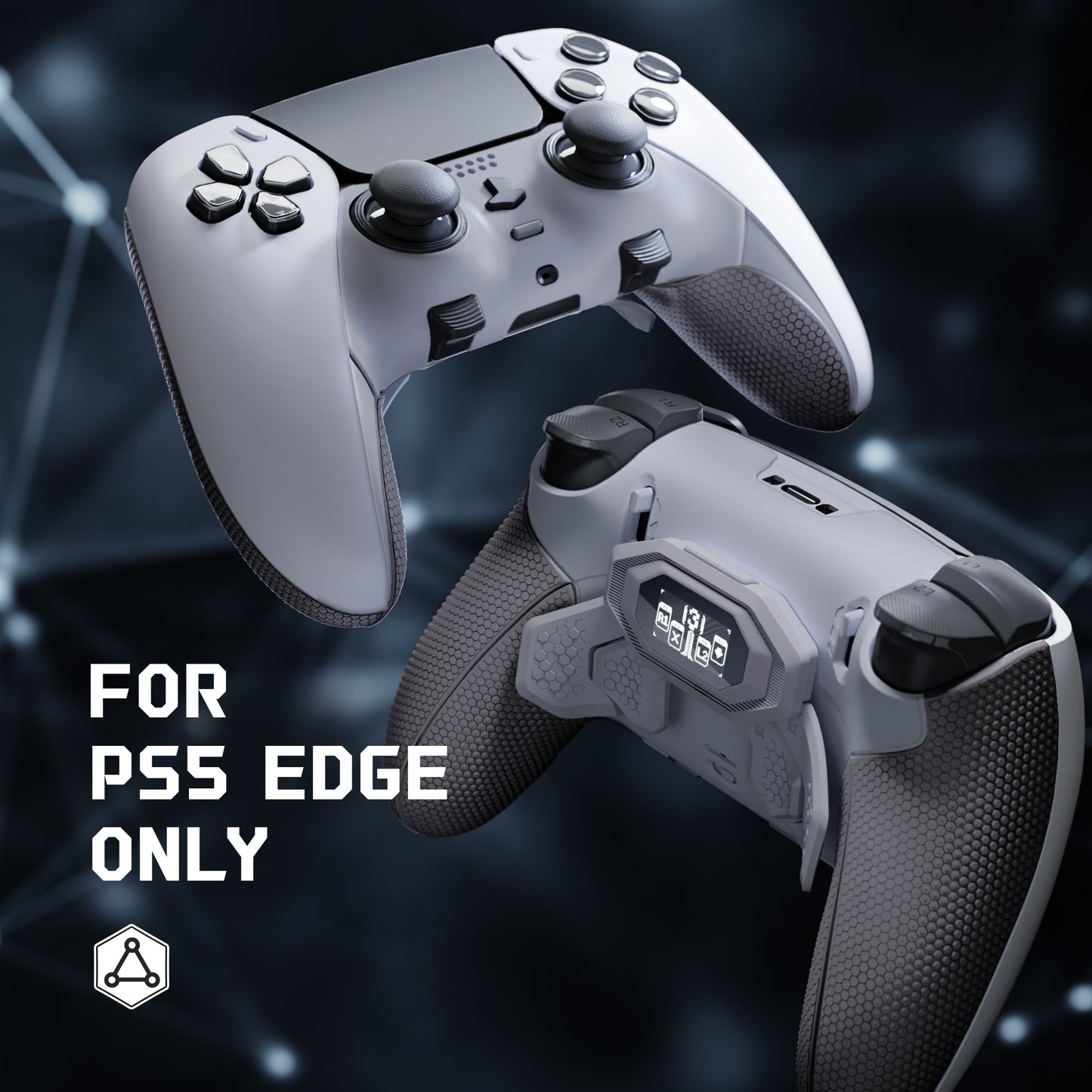 eXtremeRate BEYOND Back Paddles Kit with OLED Display & Redesigned Ergonomic Grips for PS5 Edge Controller - Rubberized New Hope Gray & Classic Gray (In-stock Item Ready to Ship)