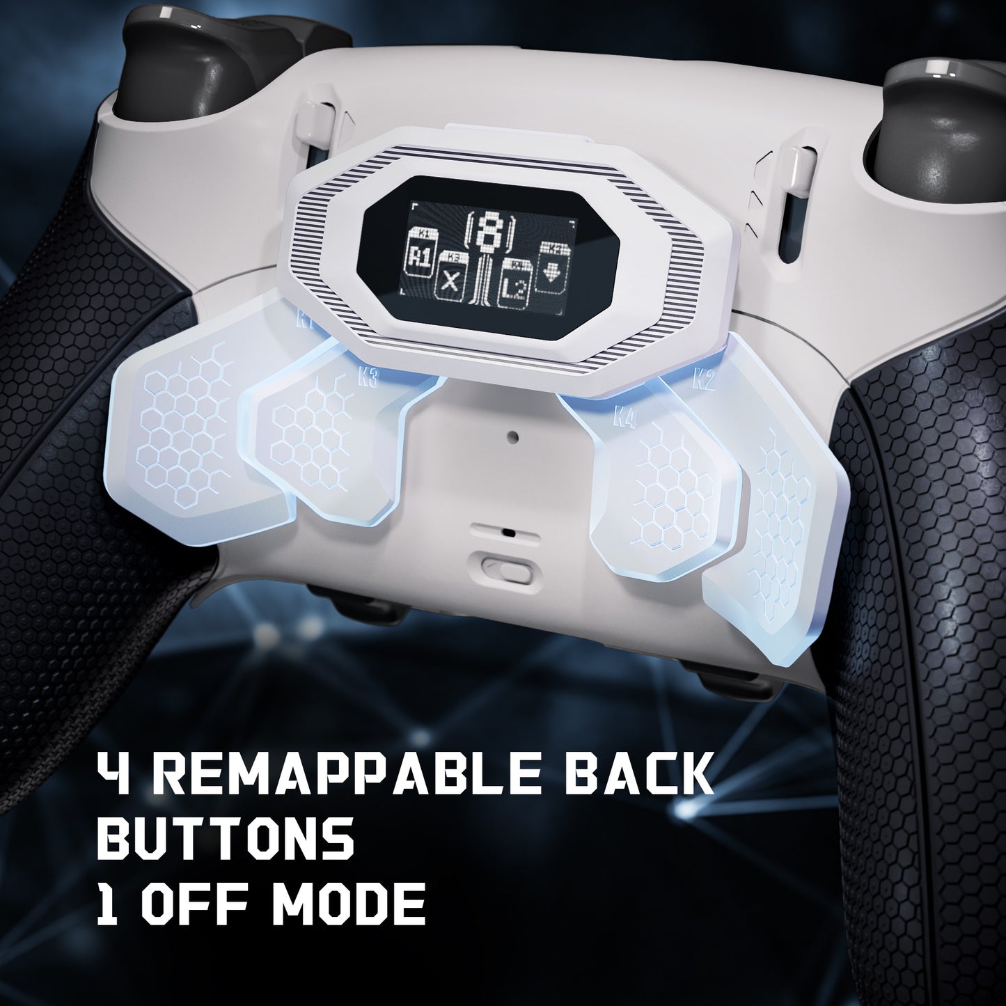 eXtremeRate BEYOND Back Paddles Kit with OLED Display & Redesigned Ergonomic Grips for PS5 Edge Controller - Rubberized White & Black (Expected to begin shipping around January 15)