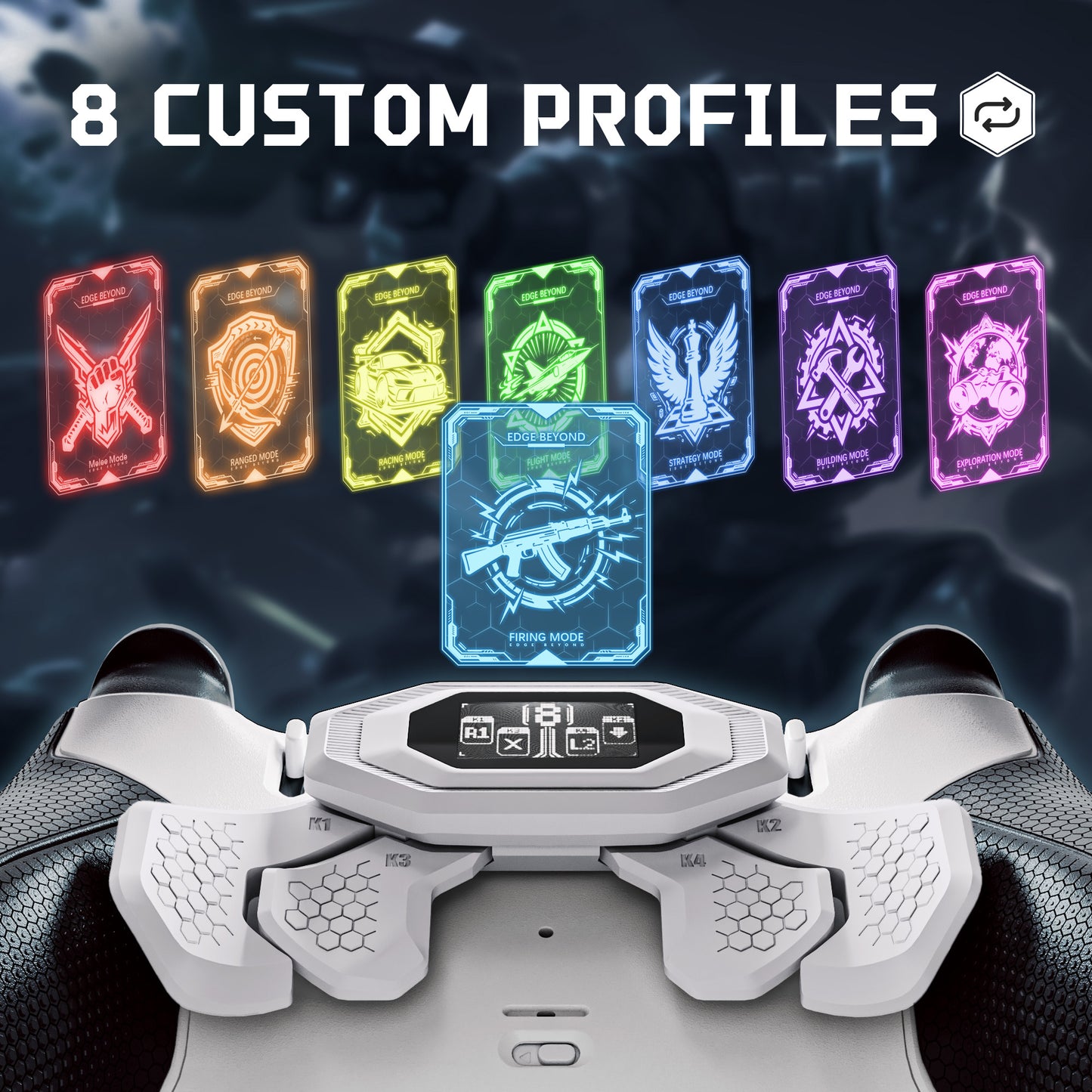 eXtremeRate BEYOND Back Paddles Kit with OLED Display & Redesigned Ergonomic Grips for PS5 Edge Controller - Rubberized White & Black (Expected to begin shipping around January 15)