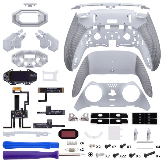eXtremeRate BEYOND Back Paddles Kit with OLED Display & Redesigned Ergonomic Grips for PS5 Edge Controller - Rubberized White & Gray (Expected to begin shipping around January 15)
