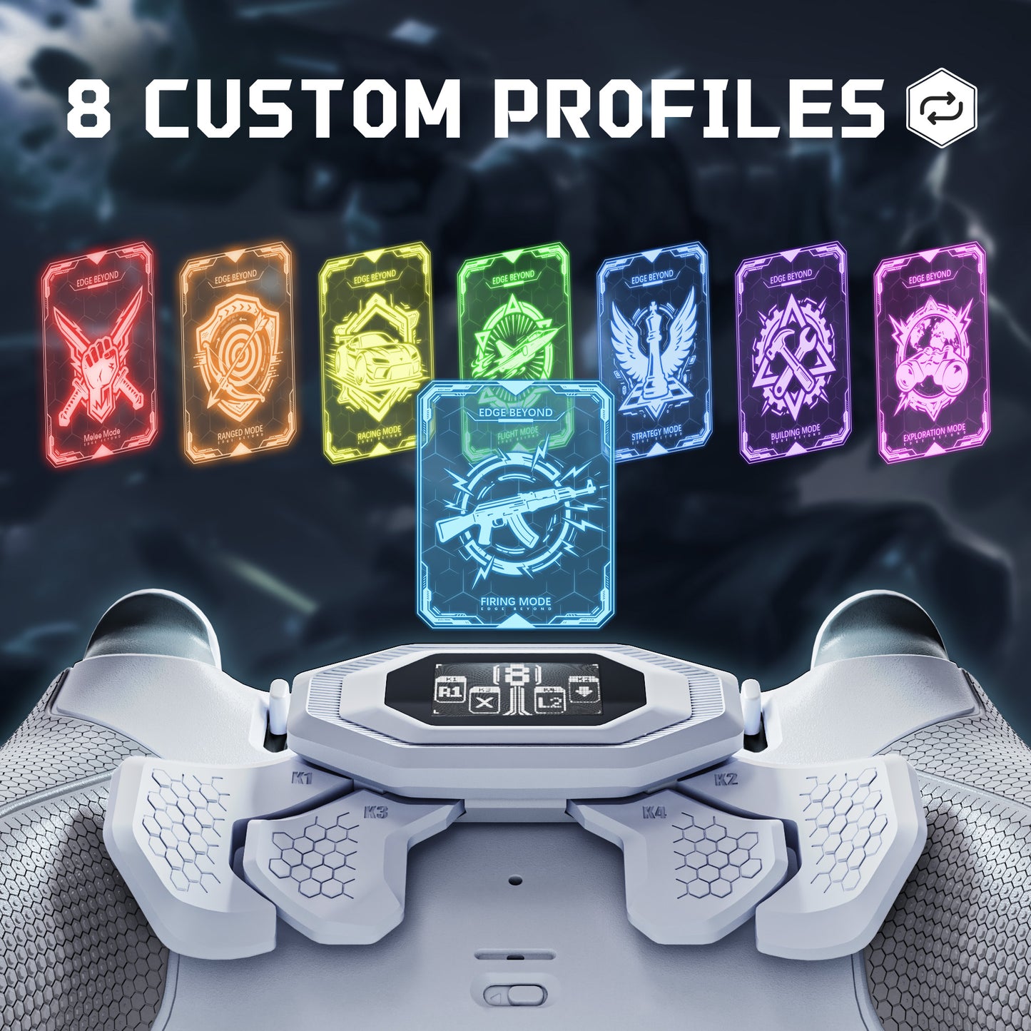 eXtremeRate BEYOND Back Paddles Kit with OLED Display & Redesigned Ergonomic Grips for PS5 Edge Controller - Rubberized White & Gray (Expected to begin shipping around January 15)