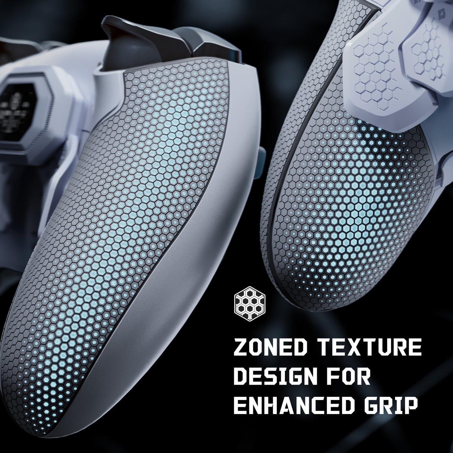 eXtremeRate BEYOND Back Paddles Kit with OLED Display & Redesigned Ergonomic Grips for PS5 Edge Controller - Rubberized White & Gray (Expected to begin shipping around January 15)