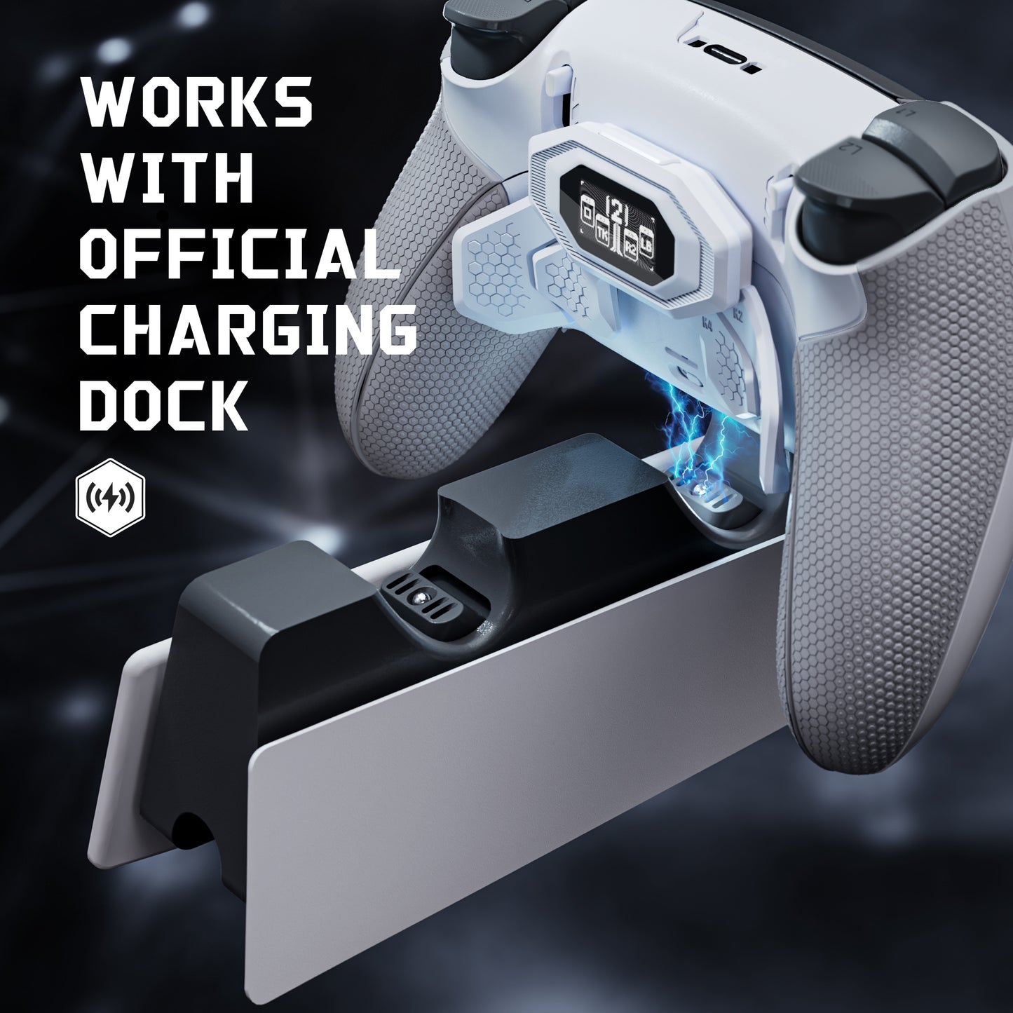 eXtremeRate BEYOND Back Paddles Kit with OLED Display & Redesigned Ergonomic Grips for PS5 Edge Controller - Rubberized White & Gray (Expected to begin shipping around January 15)