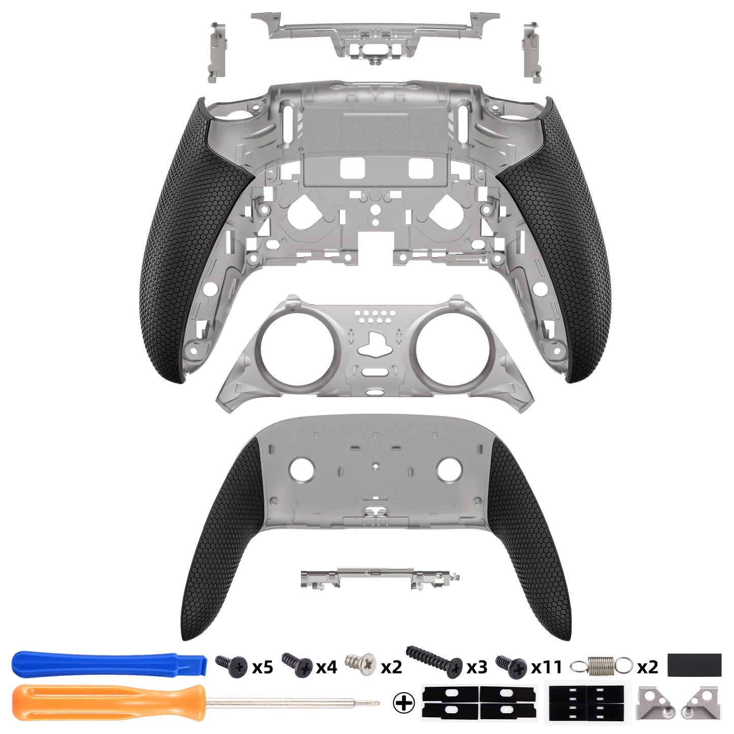 eXtremeRate Beyond-ARC Bottom Shell Kit with Rubberised Grip for PS5 Edge Controller - Clear & Black