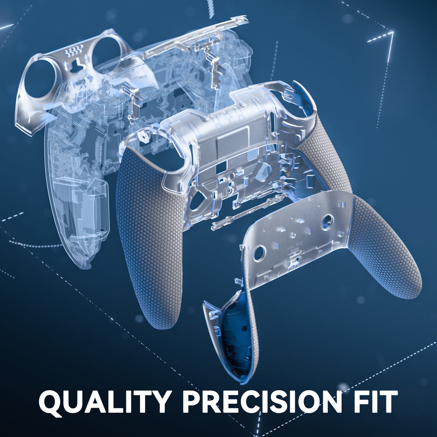 eXtremeRate Beyond-ARC Bottom Shell Kit with Rubberised Grip for PS5 Edge Controller - Clear & Gray