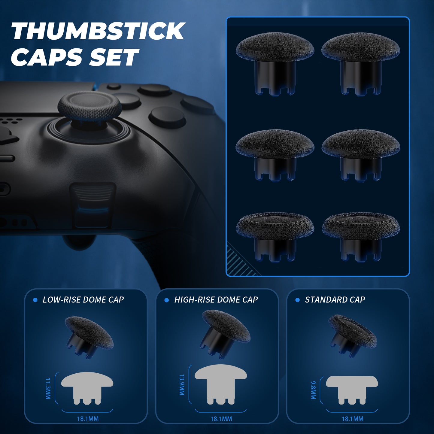 eXtremeRate Beyond-ARC Full Set Shell Buttons with 6-in-1 Swappable Thumbsticks for PS5 Edge Controller - Black