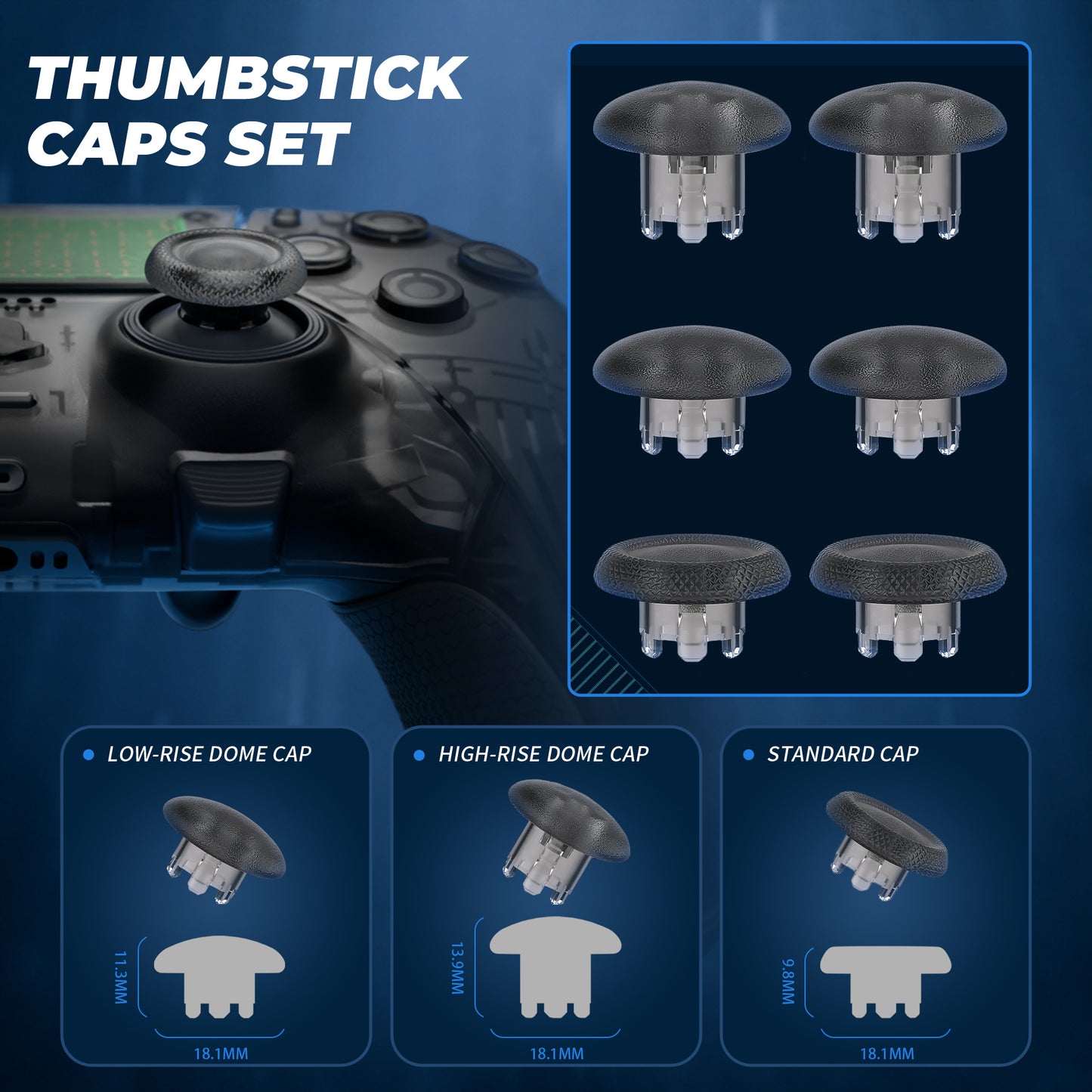 eXtremeRate Beyond-ARC Full Set Shell Buttons with 6-in-1 Swappable Thumbsticks for PS5 Edge Controller - Clear Black