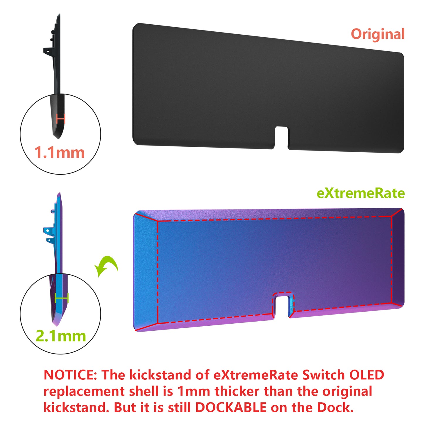 eXtremeRate Custom Replacement Full Set Shell with Buttons for Nintendo Switch OLED - Chameleon Purple Blue