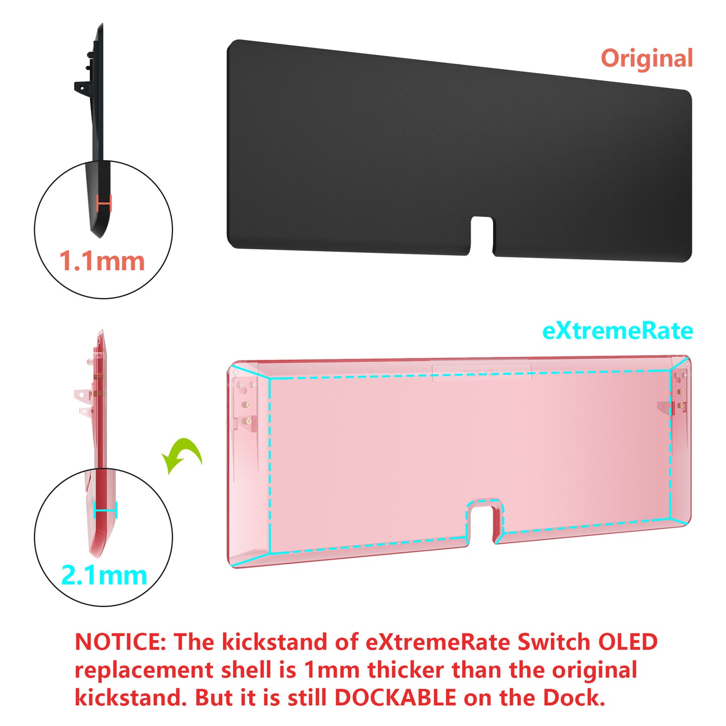 eXtremeRate Custom Replacement Full Set Shell with Buttons for Nintendo Switch OLED - Crystal Cherry Pink