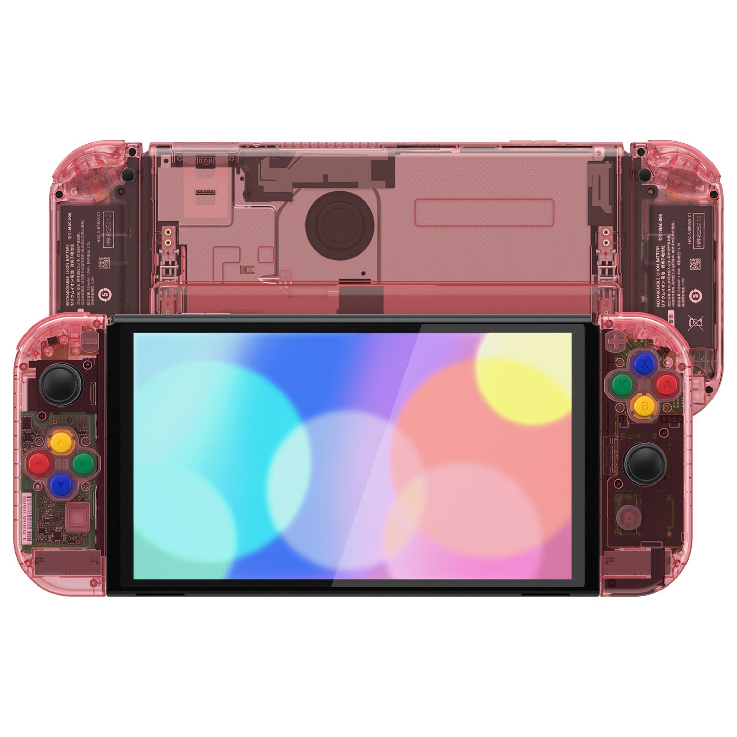 eXtremeRate Custom Replacement Full Set Shell with Buttons for Nintendo Switch OLED - Crystal Cherry Pink