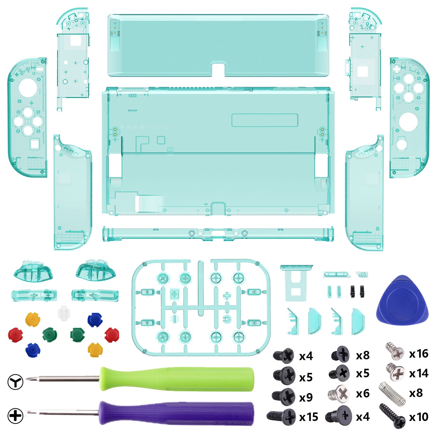 eXtremeRate Custom Replacement Full Set Shell with Buttons for Nintendo Switch OLED - Crystal Emerald Green