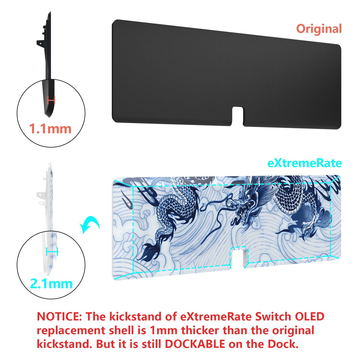 eXtremeRate Custom Replacement Full Set Shell with Buttons for Nintendo Switch OLED - Porcelain Dragon