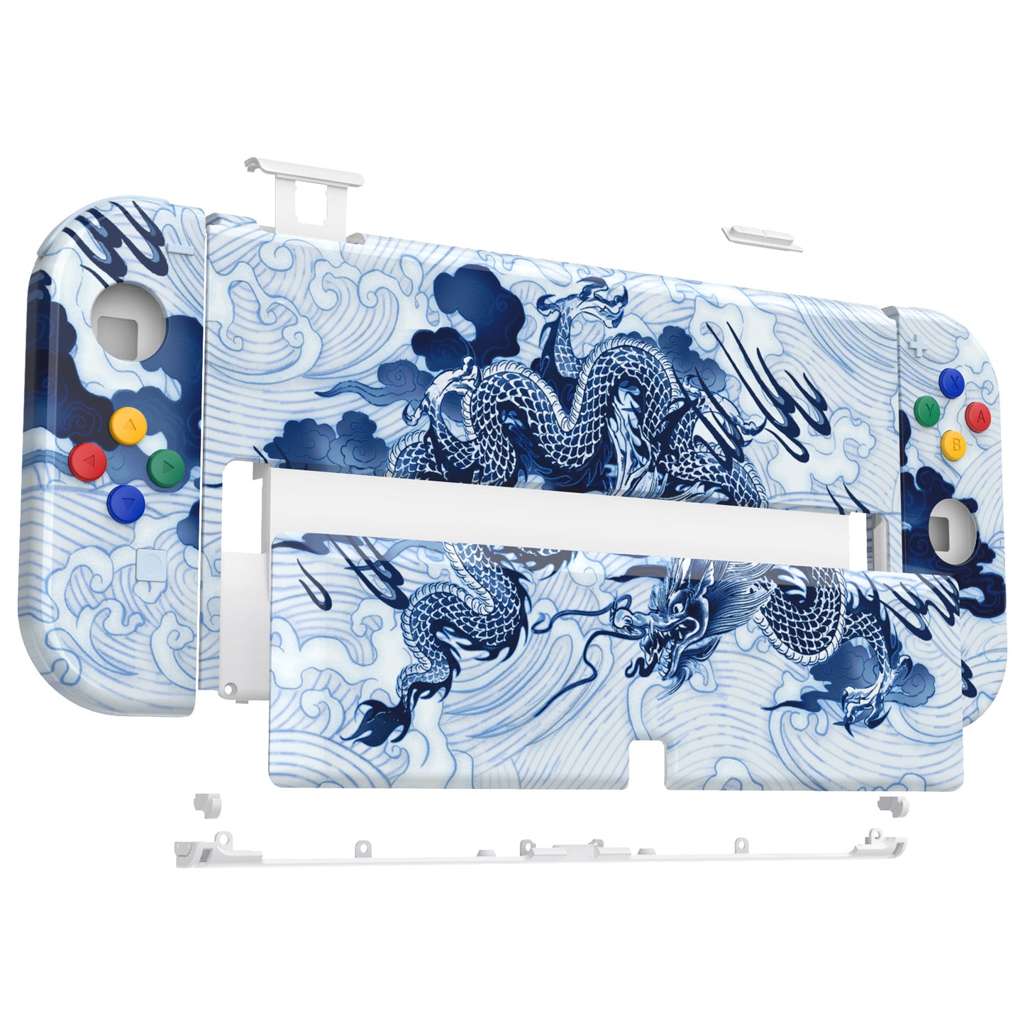 eXtremeRate Custom Replacement Full Set Shell with Buttons for Nintendo Switch OLED - Porcelain Dragon