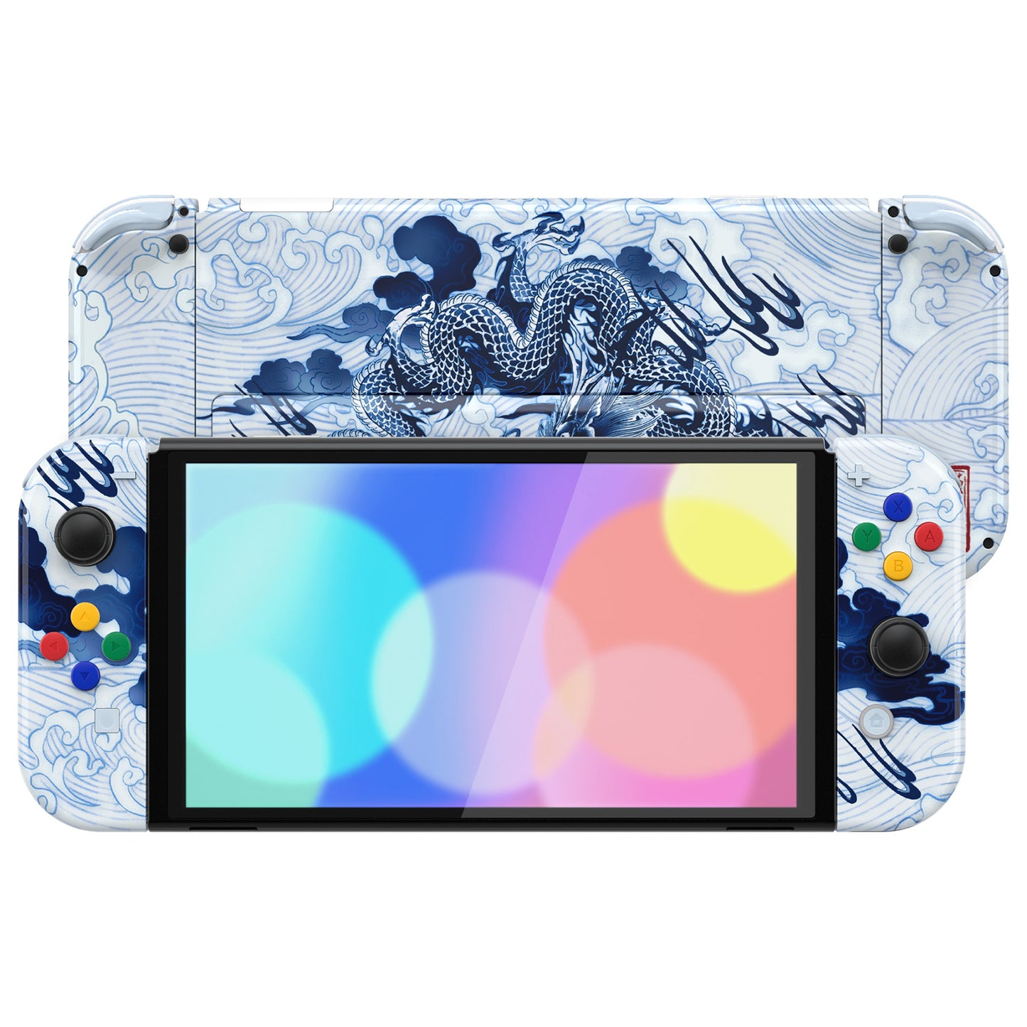 eXtremeRate Custom Replacement Full Set Shell with Buttons for Nintendo Switch OLED - Porcelain Dragon