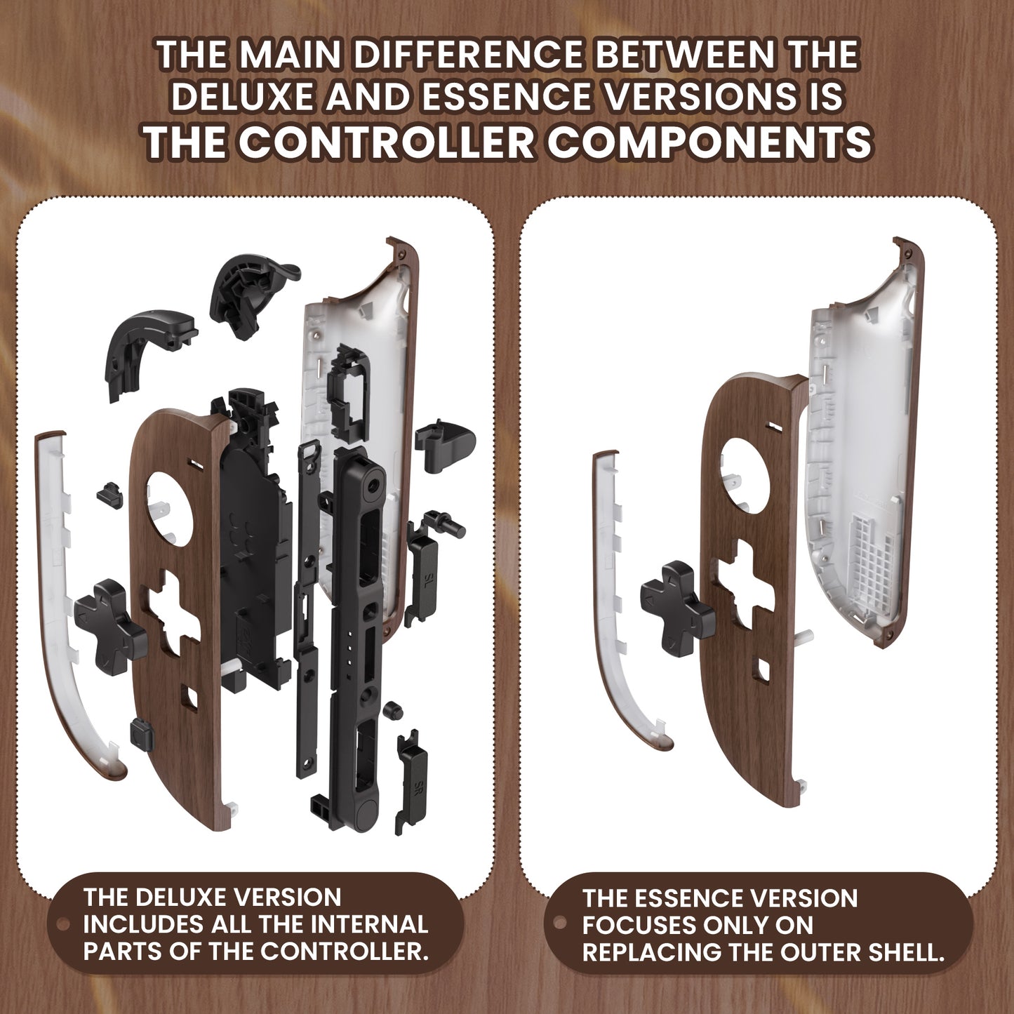 eXtremeRate D-Pad Version Replacement Full Set Shell Case with Buttons for Joycon 2 of Nintendo Switch 2 - Essence Version - Wood Grain