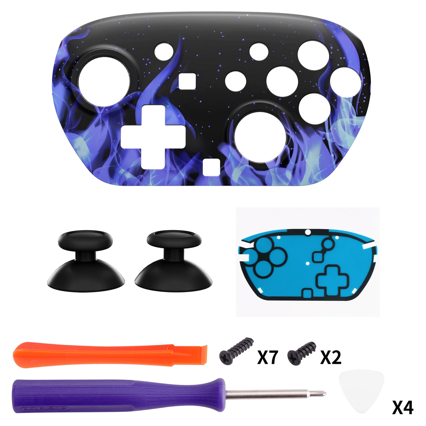 eXtremeRate DIY Replacement Faceplate Shell with Thumbsticks for Nintendo Switch 2 Pro Controller - Blue Flame