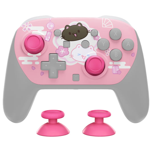 eXtremeRate DIY Replacement Faceplate Shell with Thumbsticks for Nintendo Switch 2 Pro Controller - Cherry Blossoms Kitten