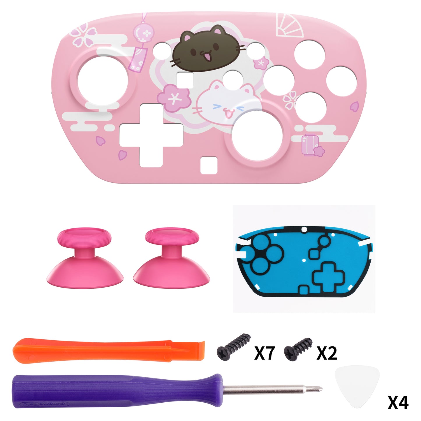 eXtremeRate DIY Replacement Faceplate Shell with Thumbsticks for Nintendo Switch 2 Pro Controller - Cherry Blossoms Kitten