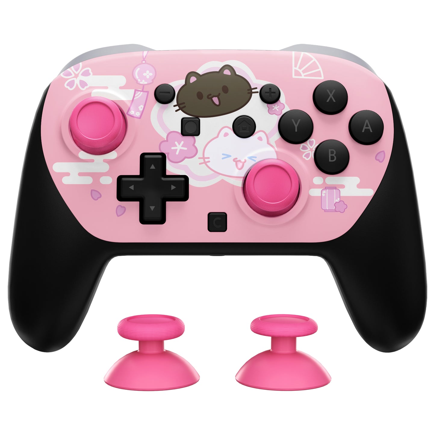 eXtremeRate DIY Replacement Faceplate Shell with Thumbsticks for Nintendo Switch 2 Pro Controller - Cherry Blossoms Kitten
