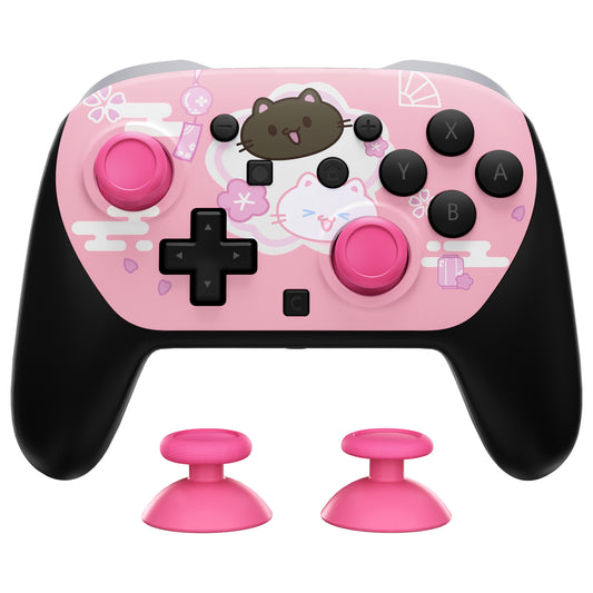 eXtremeRate DIY Replacement Faceplate Shell with Thumbsticks for Nintendo Switch 2 Pro Controller - Cherry Blossoms Kitten